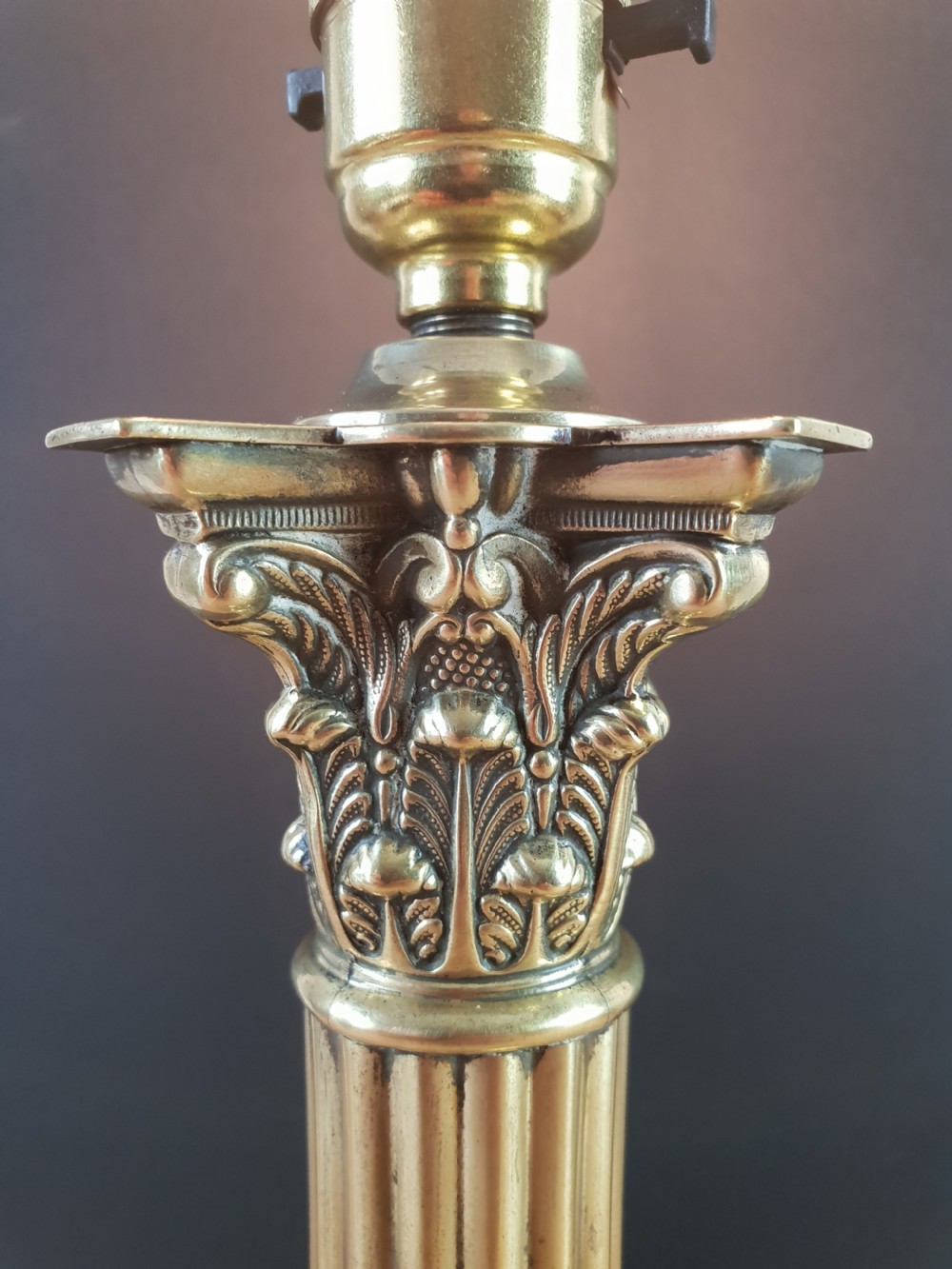 Brass Corinthian Column Table Lamp, Rewired and PAT tested  View X