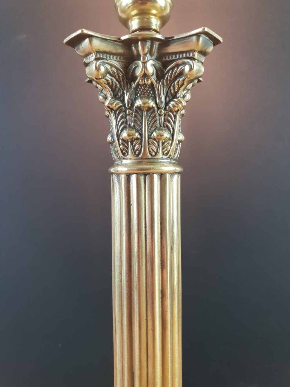 Brass Corinthian Column Table Lamp, Rewired and PAT tested  View XI