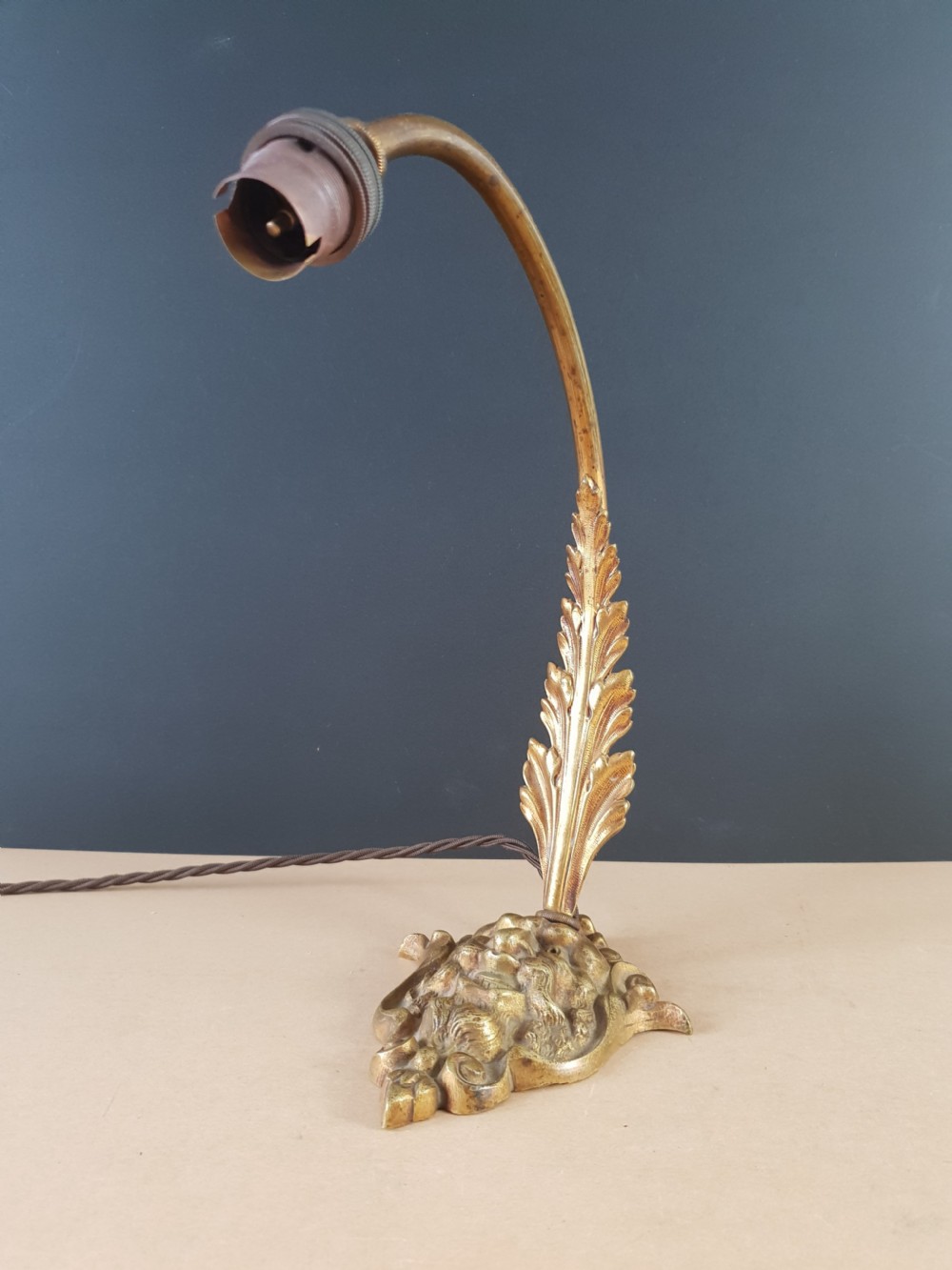 French Gilt Brass Ladies Table Lamp with Mythical Face Base, Rewired and PAT tested  View III