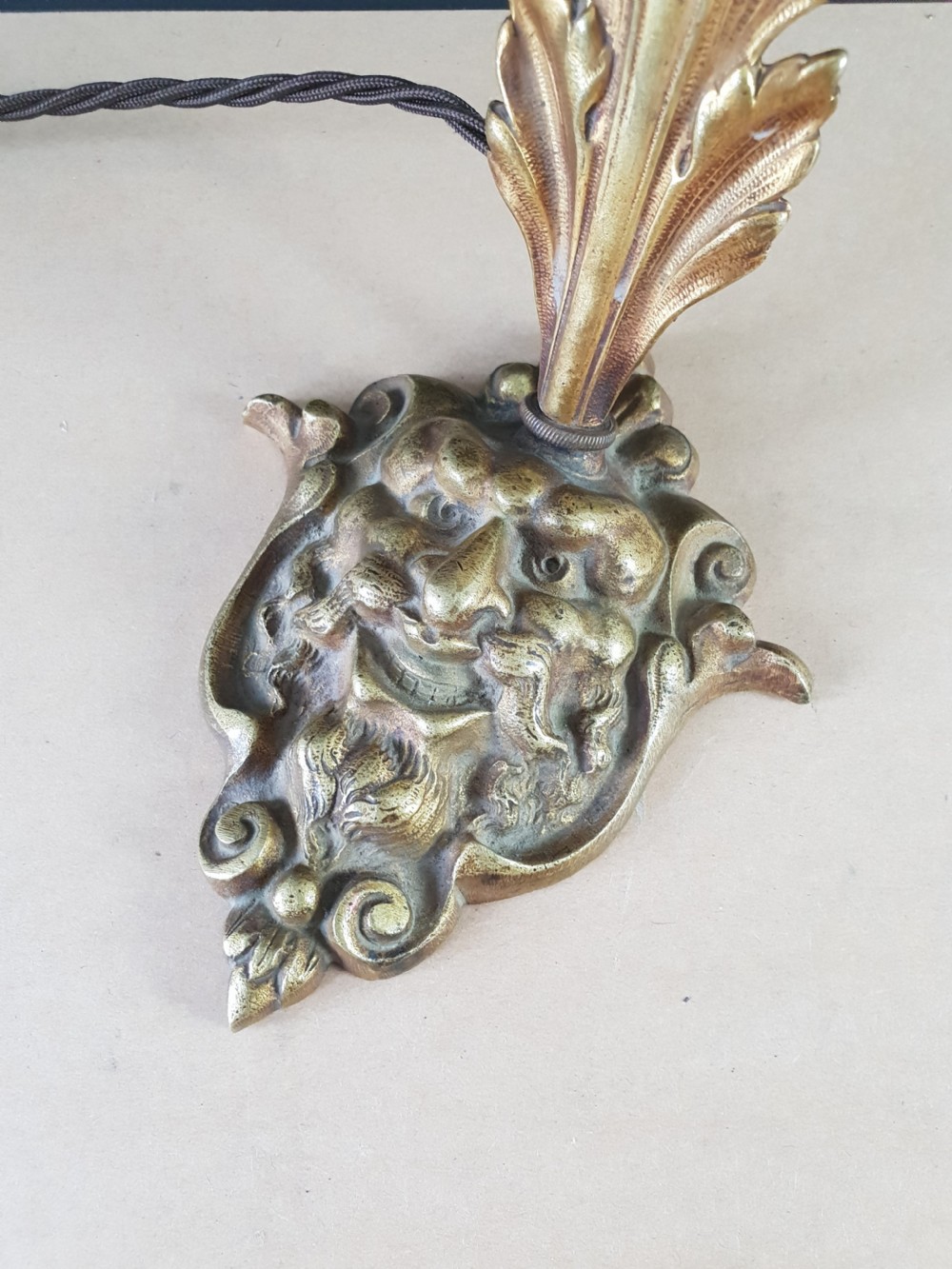 French Gilt Brass Ladies Table Lamp with Mythical Face Base, Rewired and PAT tested  View VI