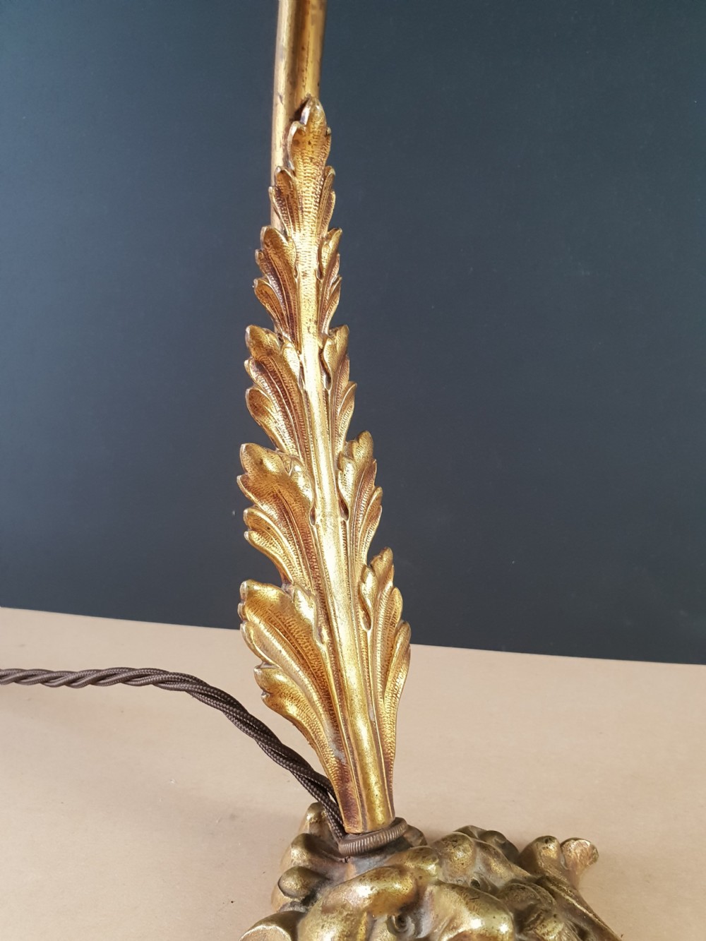 French Gilt Brass Ladies Table Lamp with Mythical Face Base, Rewired and PAT tested  View IX