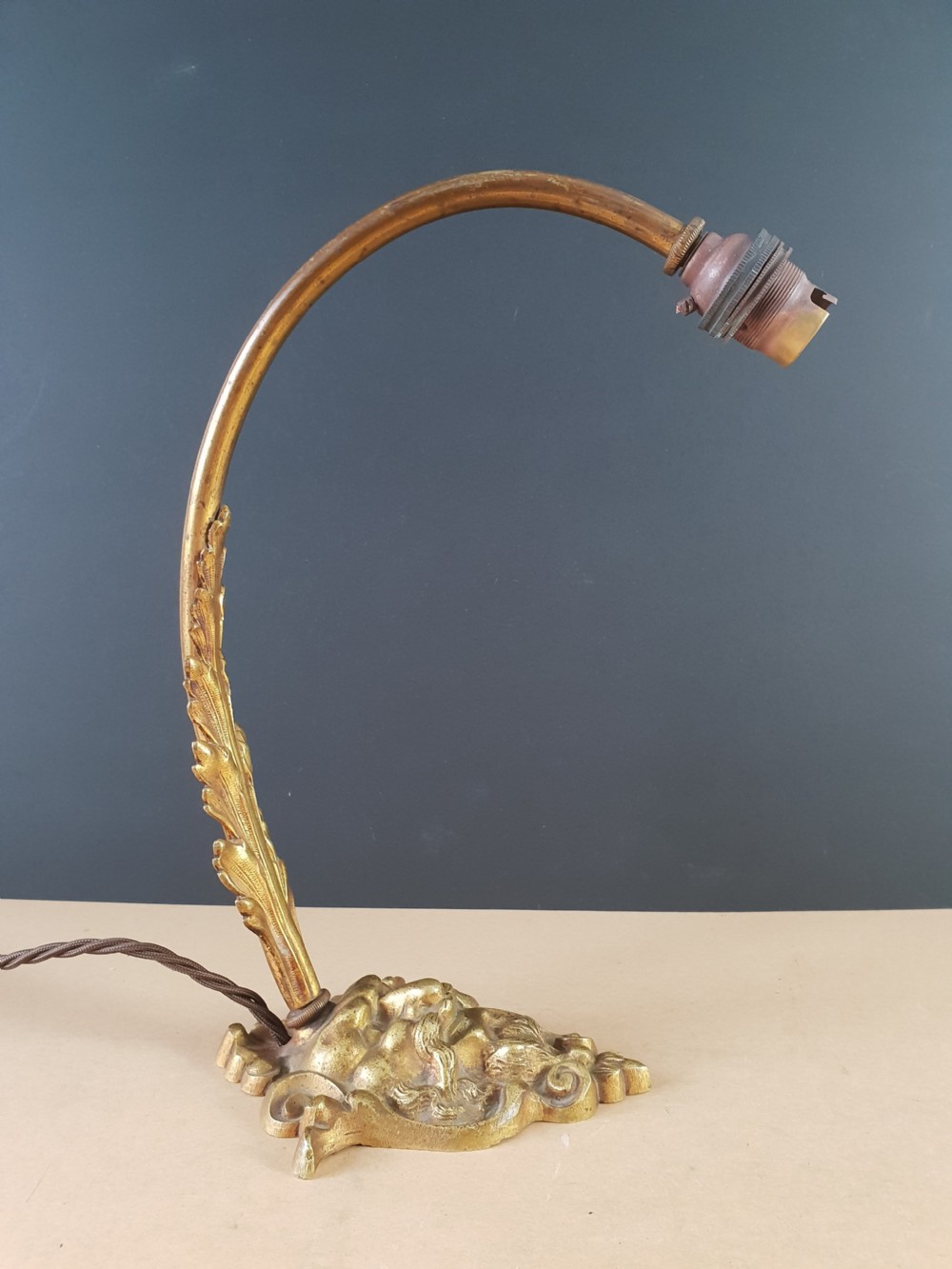 French Gilt Brass Ladies Table Lamp with Mythical Face Base, Rewired and PAT tested  View X