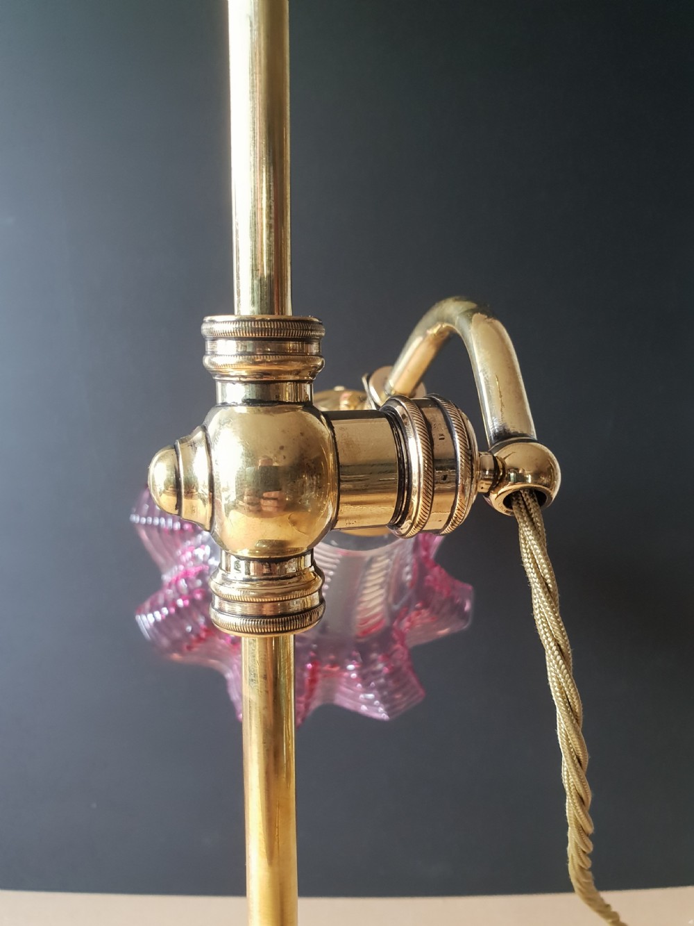 Adjustable Rise & Fall Paris Brass Desk Table Lamp with Glass Shade View X