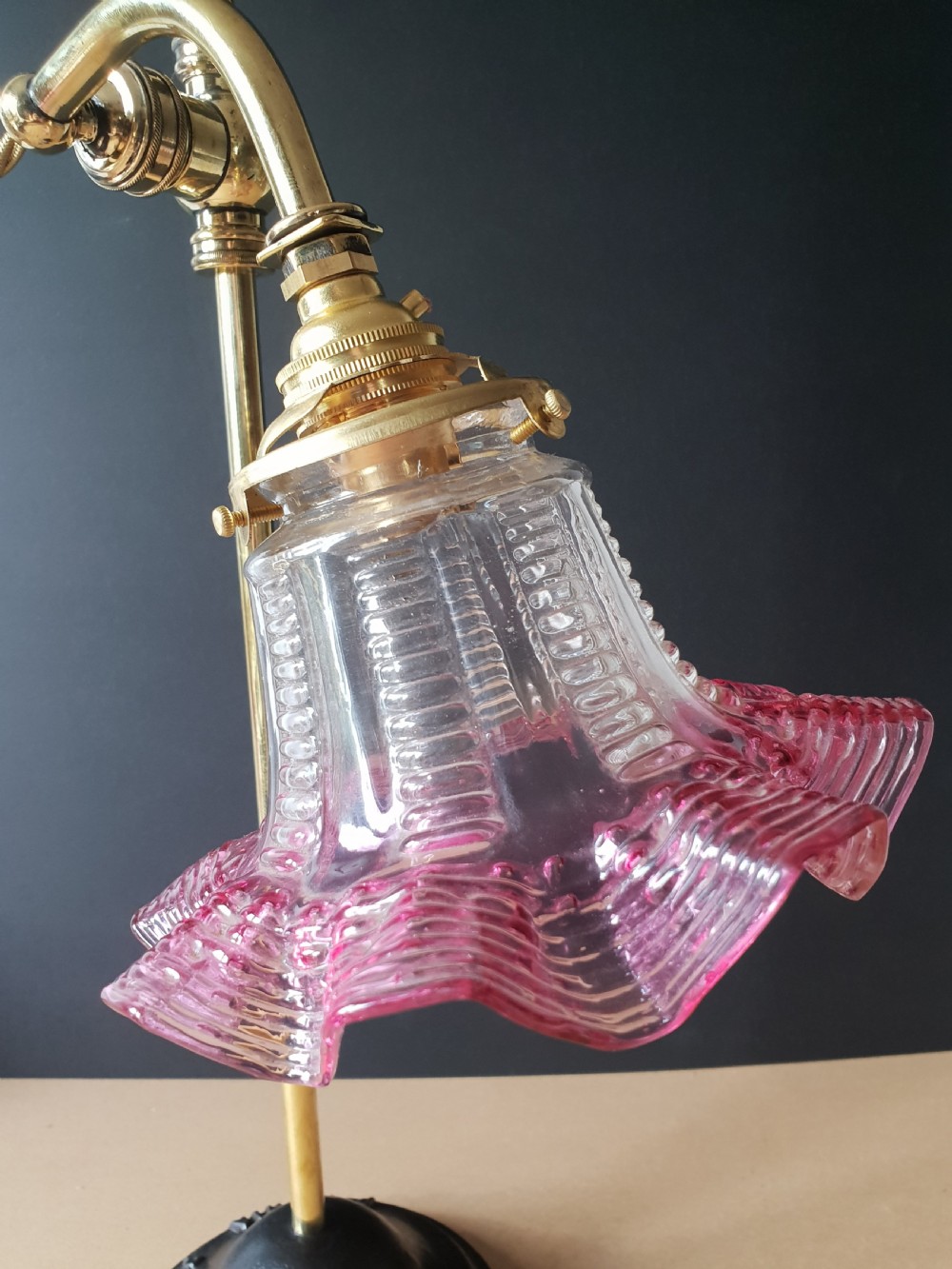 Adjustable Rise & Fall Paris Brass Desk Table Lamp with Glass Shade View XI