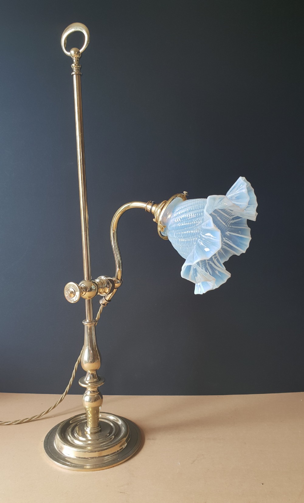 Adjustable Rise & Fall Paris Brass Desk Table Lamp with Vaseline Shade