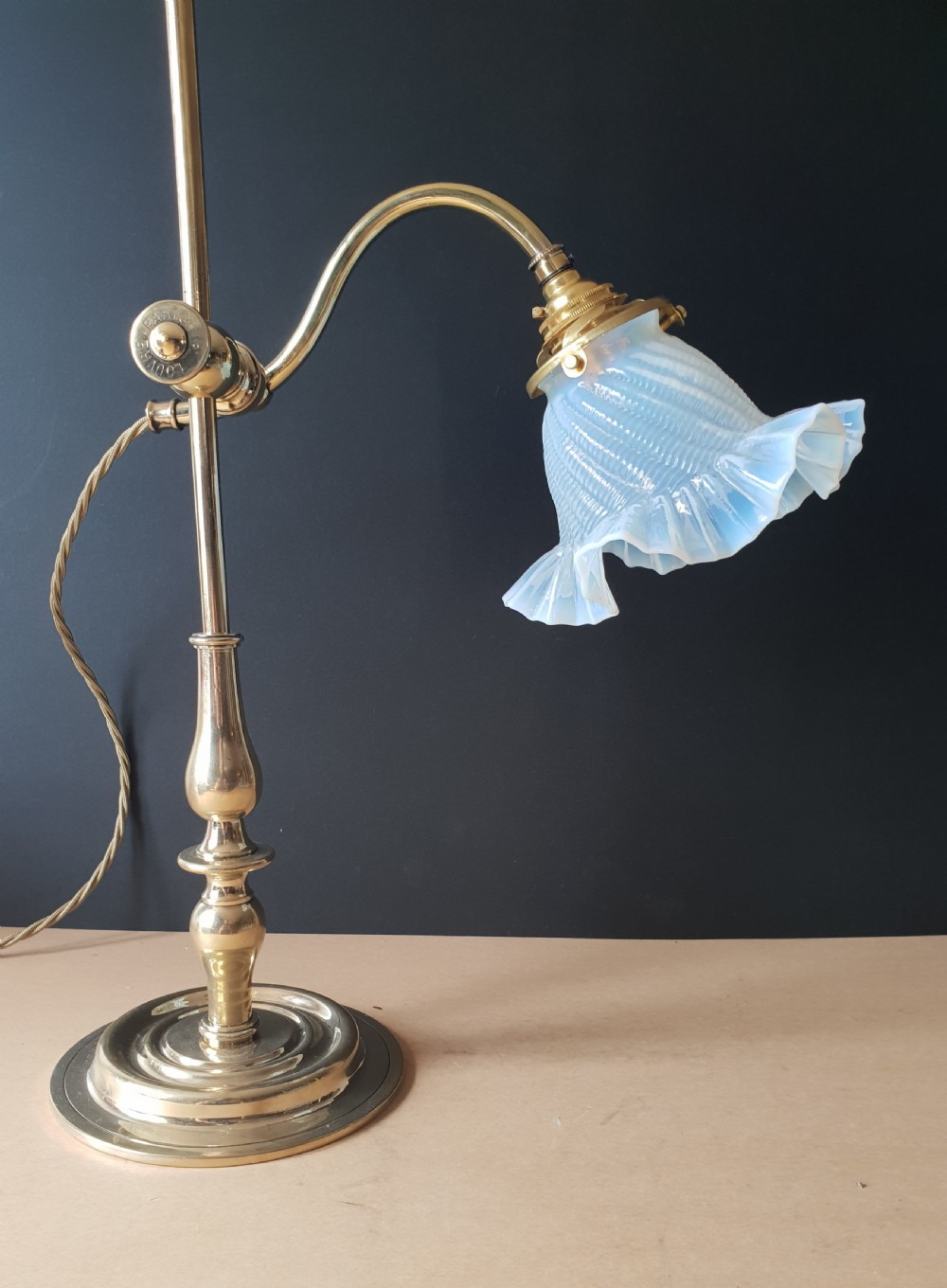 Adjustable Rise & Fall Paris Brass Desk Table Lamp with Vaseline Shade View IV