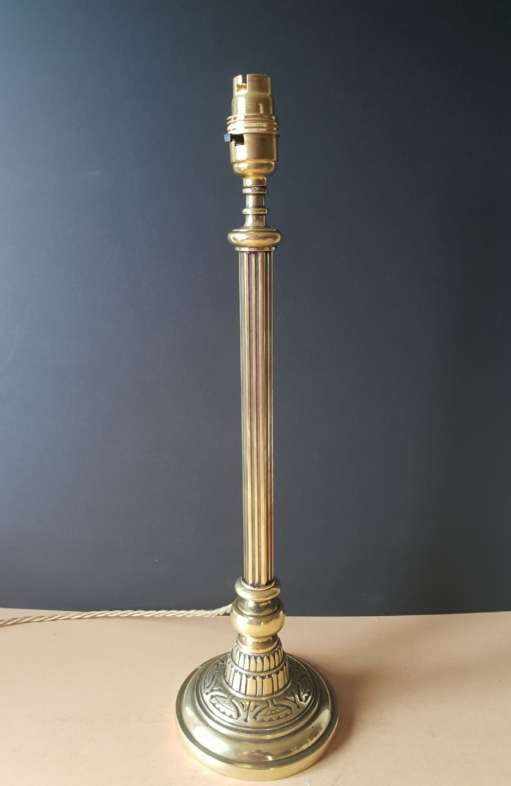 Tall Edwardian Brass Table Lamp Base, Rewired and PAT tested 
