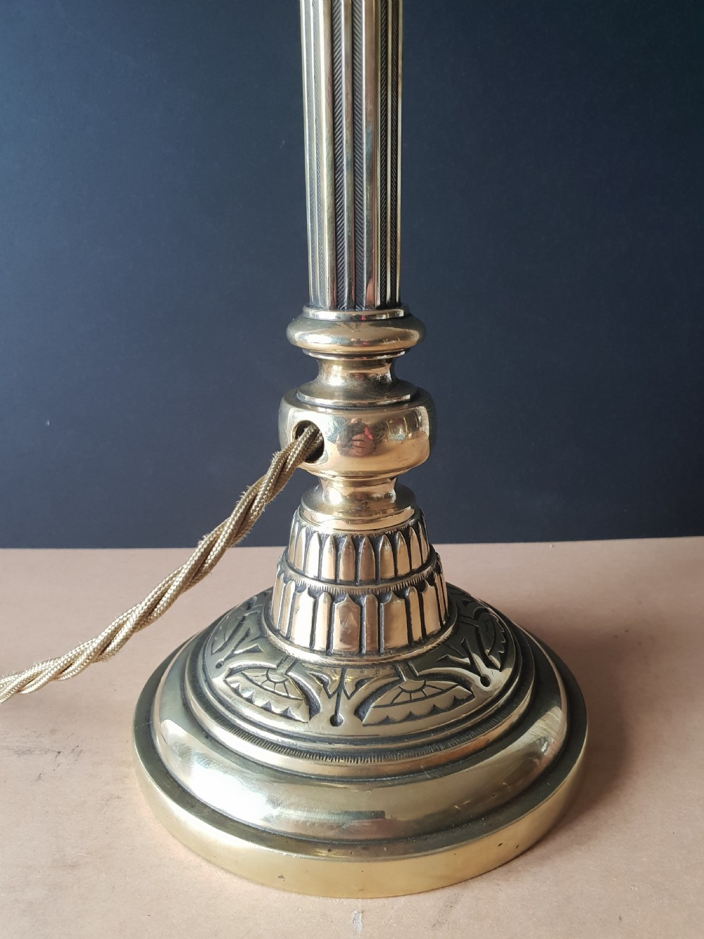 Tall Edwardian Brass Table Lamp Base, Rewired and PAT tested  View V