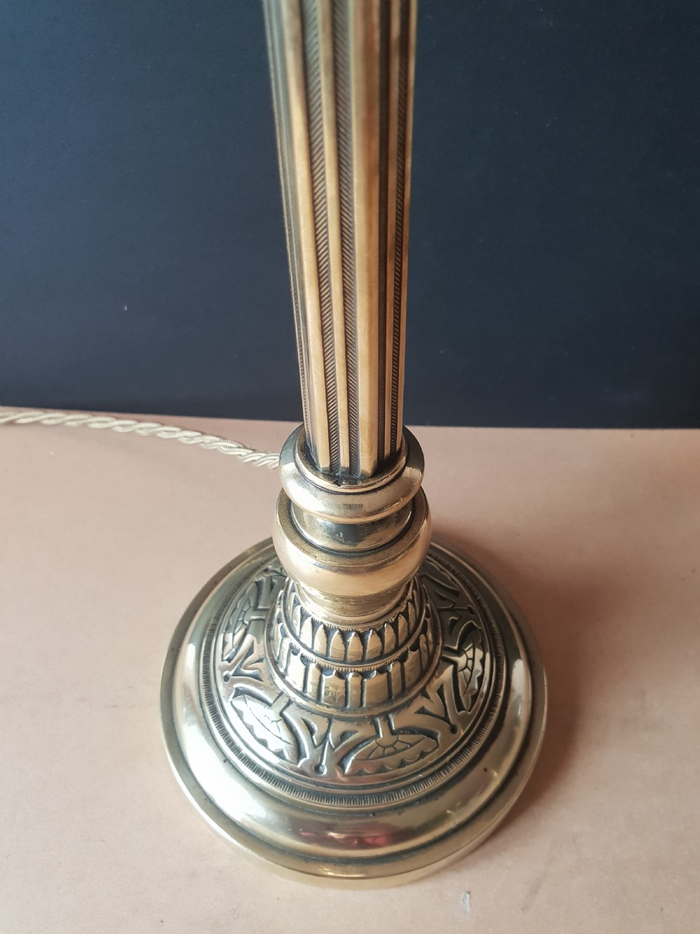 Tall Edwardian Brass Table Lamp Base, Rewired and PAT tested  View VII