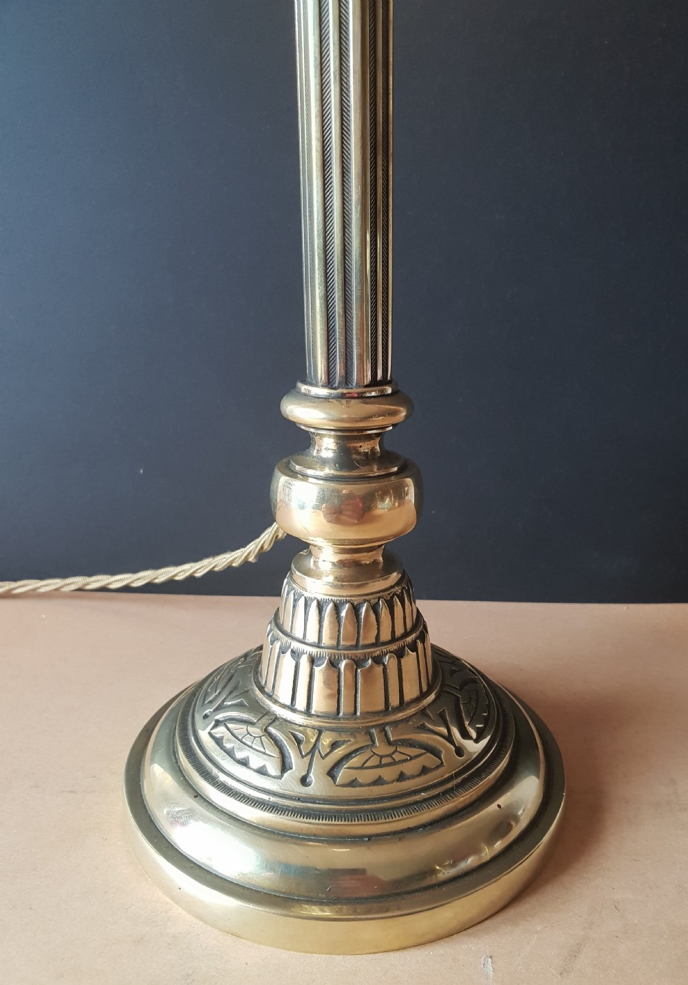 Tall Edwardian Brass Table Lamp Base, Rewired and PAT tested  View X