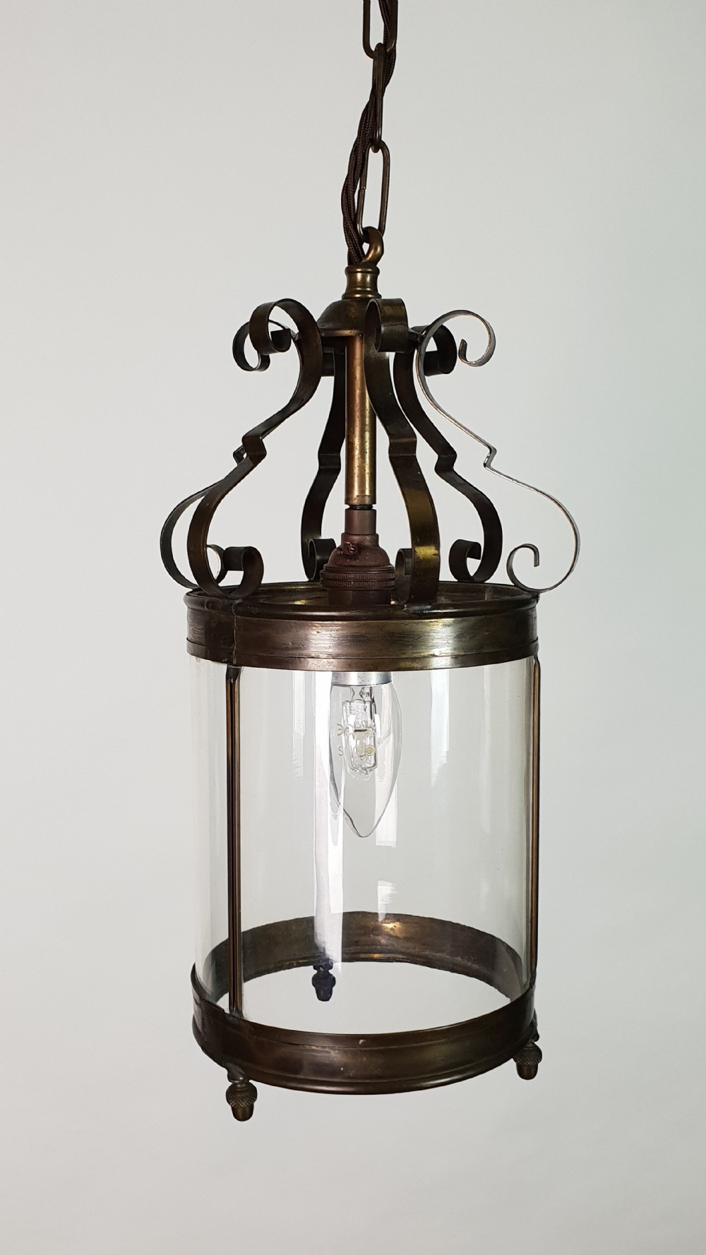 French Brass Strapwork Hall Lantern, Rewired 