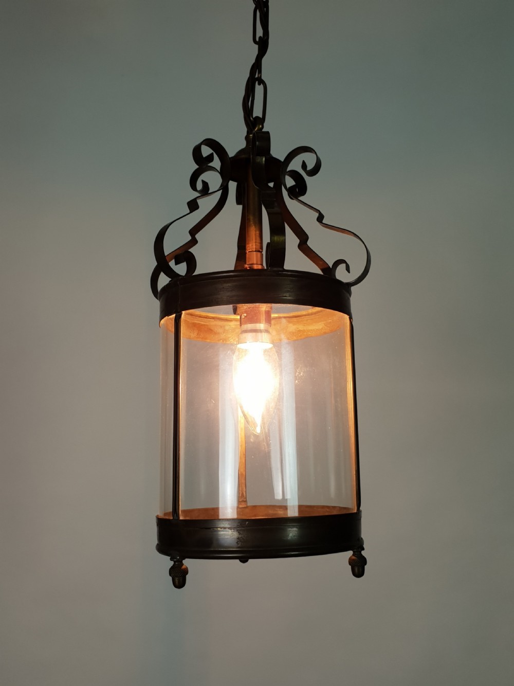 French Brass Strapwork Hall Lantern, Rewired  View IV