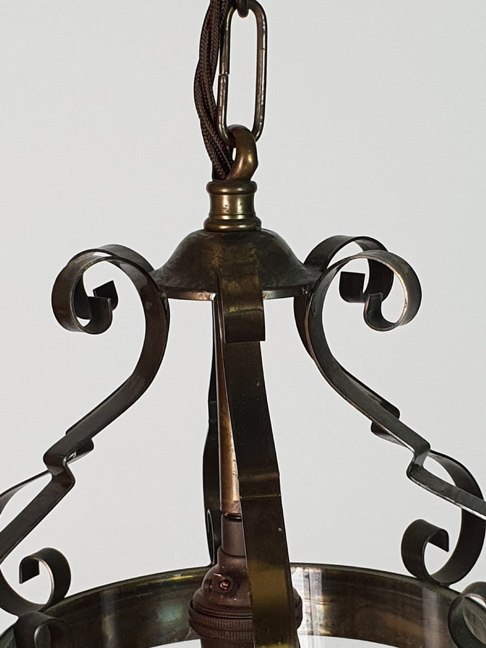 French Brass Strapwork Hall Lantern, Rewired  View IX