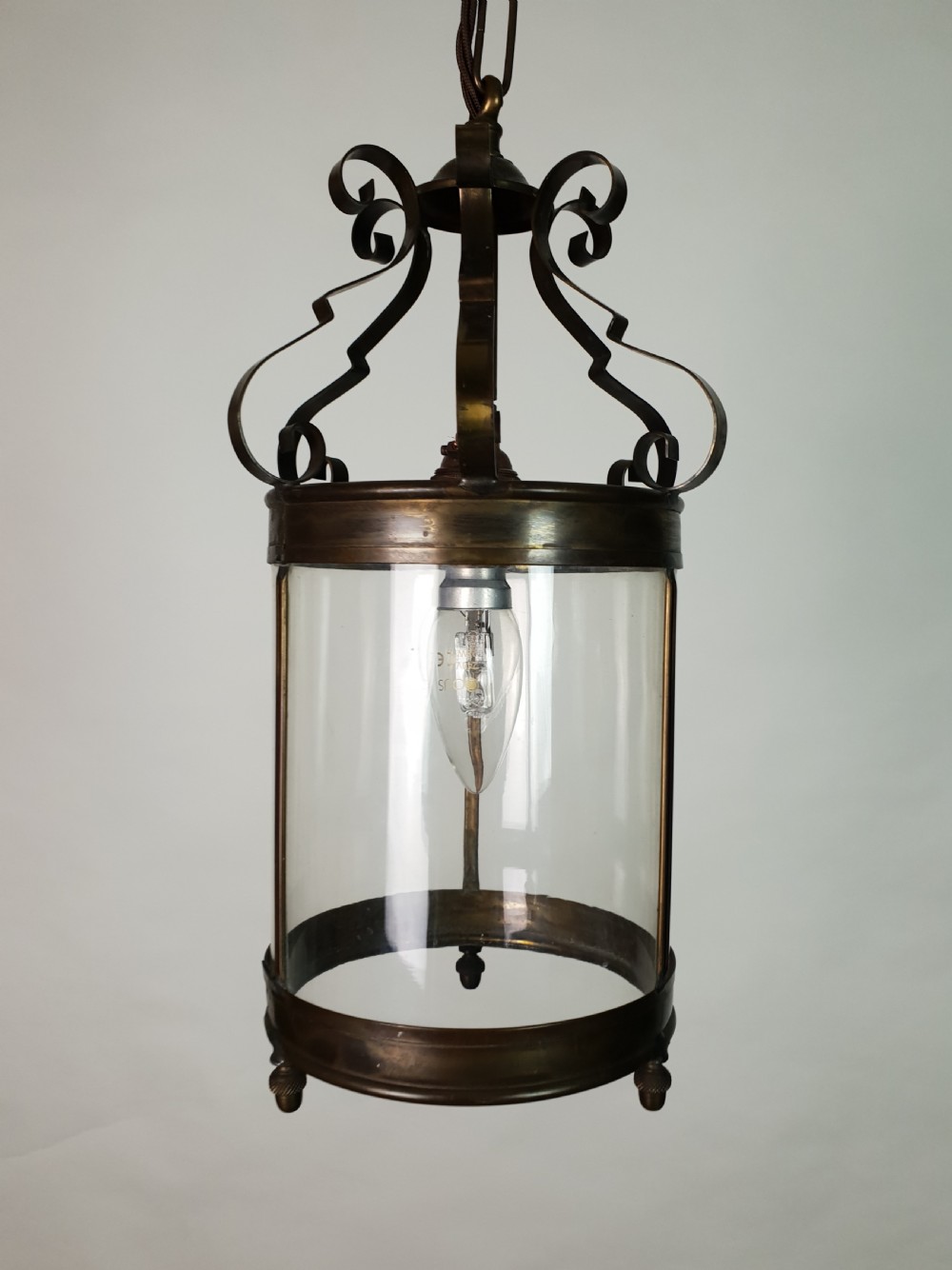 French Brass Strapwork Hall Lantern, Rewired  View XI