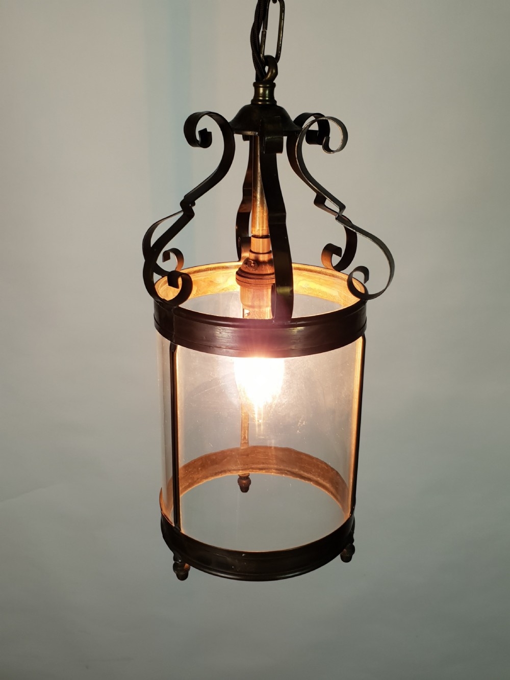 French Brass Strapwork Hall Lantern, Rewired  View XII