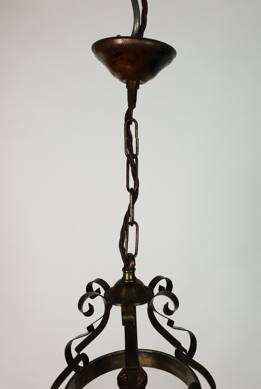 French Brass Strapwork Hall Lantern, Rewired  View III