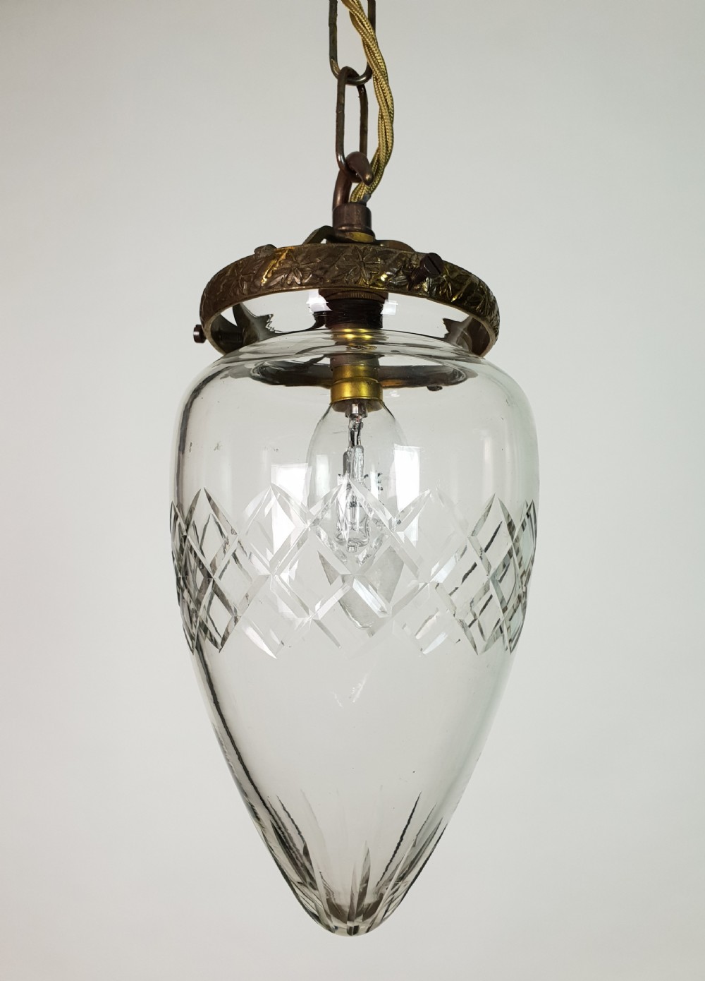 French Cut Glass Pineapple Ceiling Light, Rewired   View II