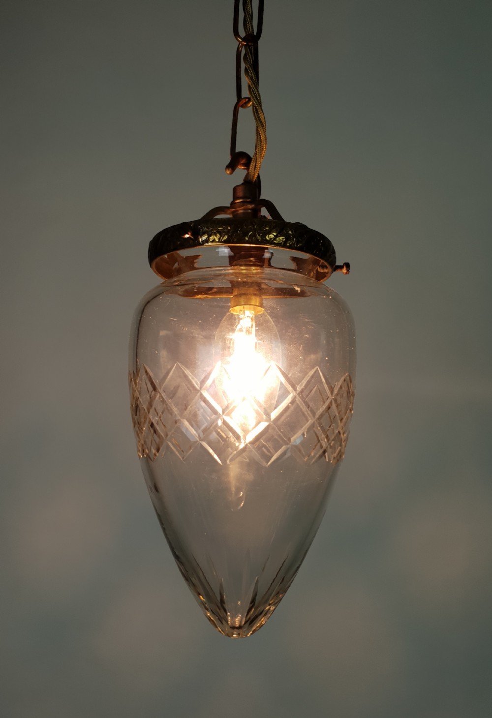 French Cut Glass Pineapple Ceiling Light, Rewired   View IX