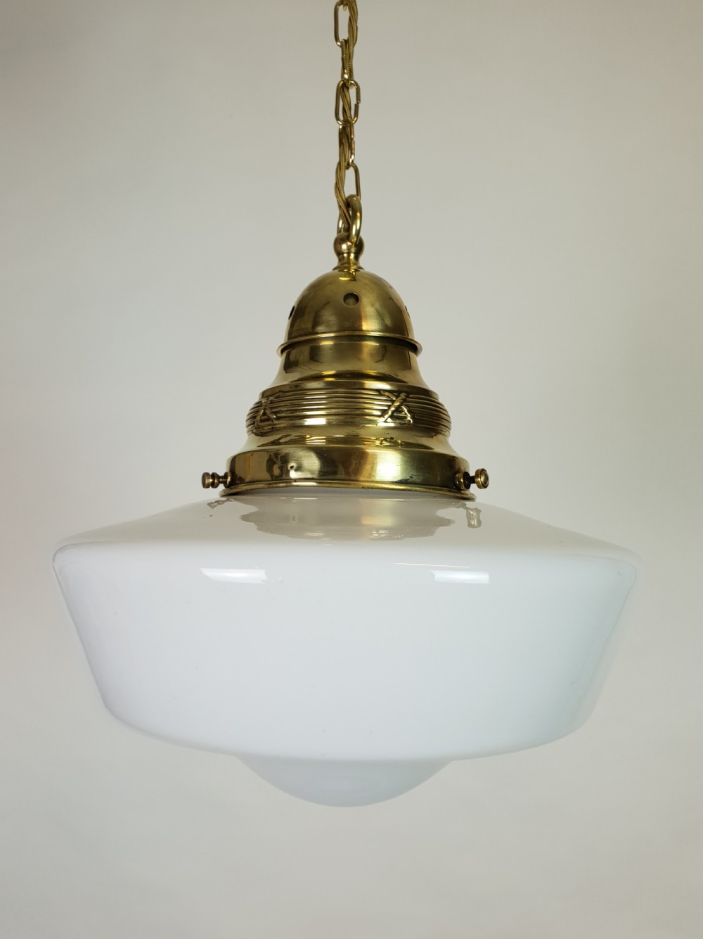 Edwardian Opaline Ceiling Light with Original Brass Gallery, Rewired  View II