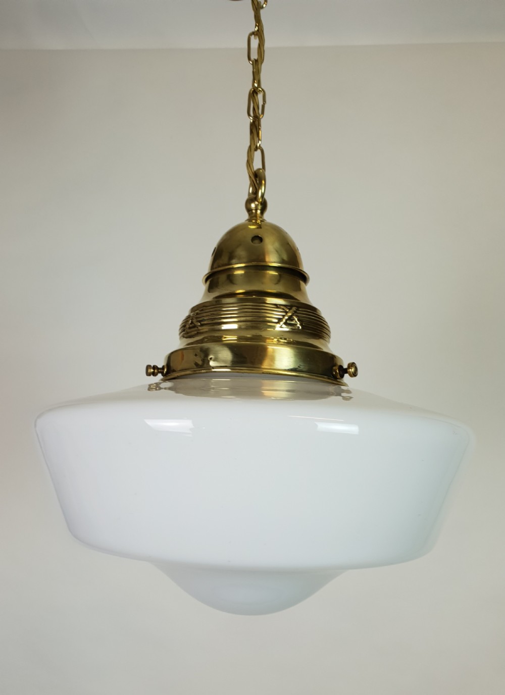 Edwardian Opaline Ceiling Light with Original Brass Gallery, Rewired  View III