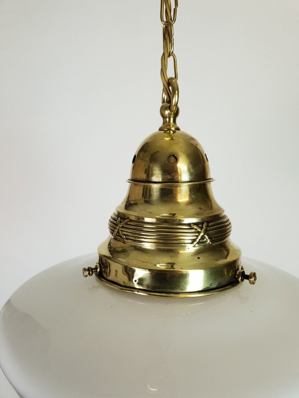 Edwardian Opaline Ceiling Light with Original Brass Gallery, Rewired  View IV