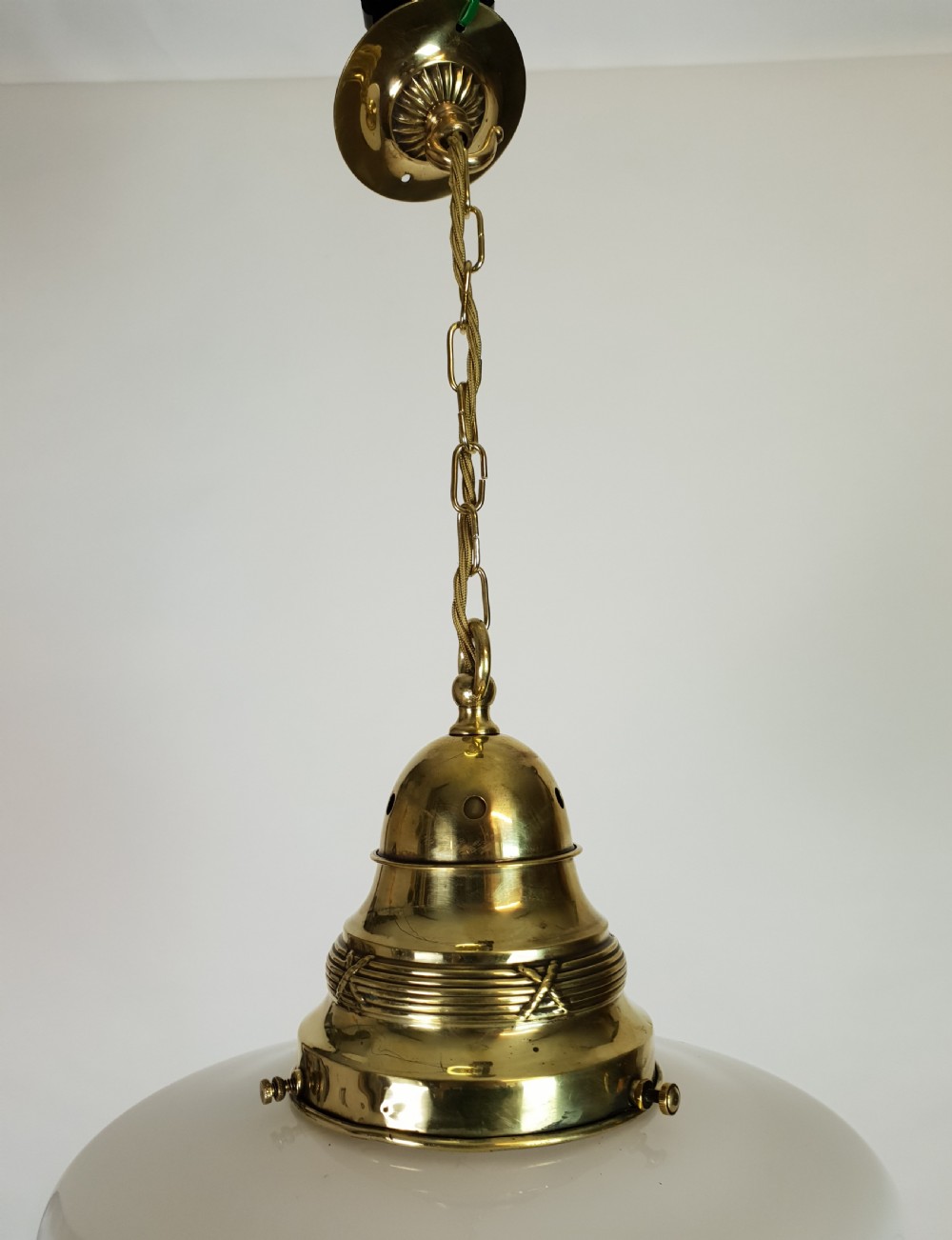 Edwardian Opaline Ceiling Light with Original Brass Gallery, Rewired  View V