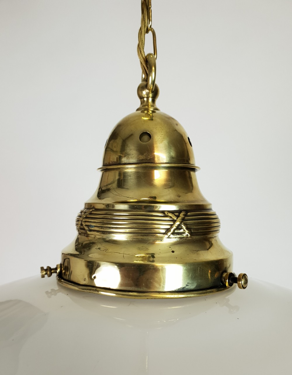 Edwardian Opaline Ceiling Light with Original Brass Gallery, Rewired  View VI