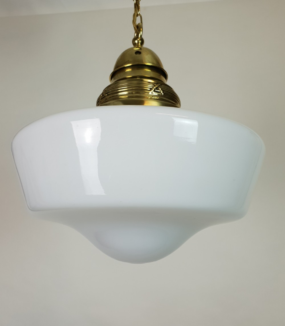 Edwardian Opaline Ceiling Light with Original Brass Gallery, Rewired  View VII