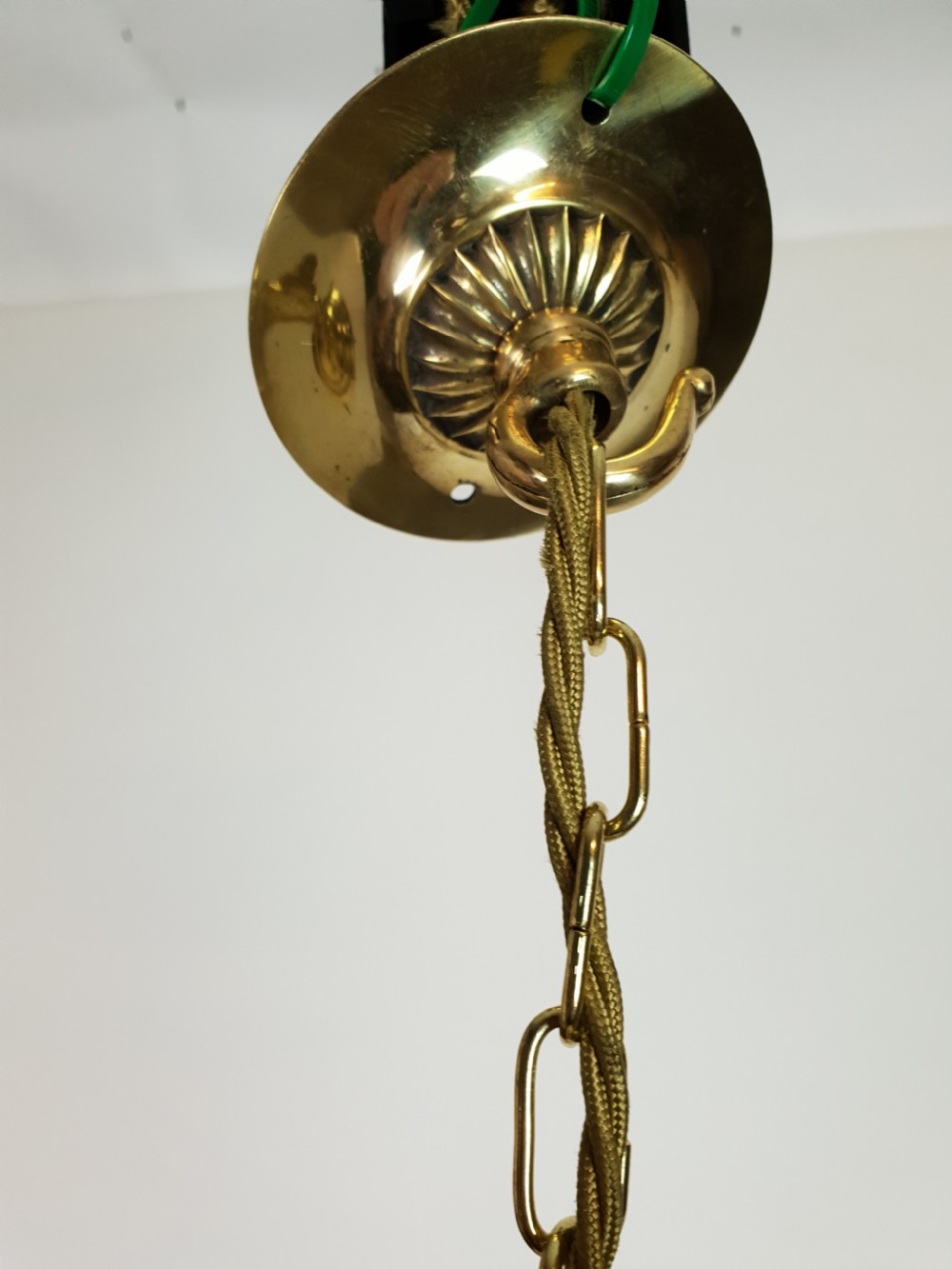 Edwardian Opaline Ceiling Light with Original Brass Gallery, Rewired  View VIII