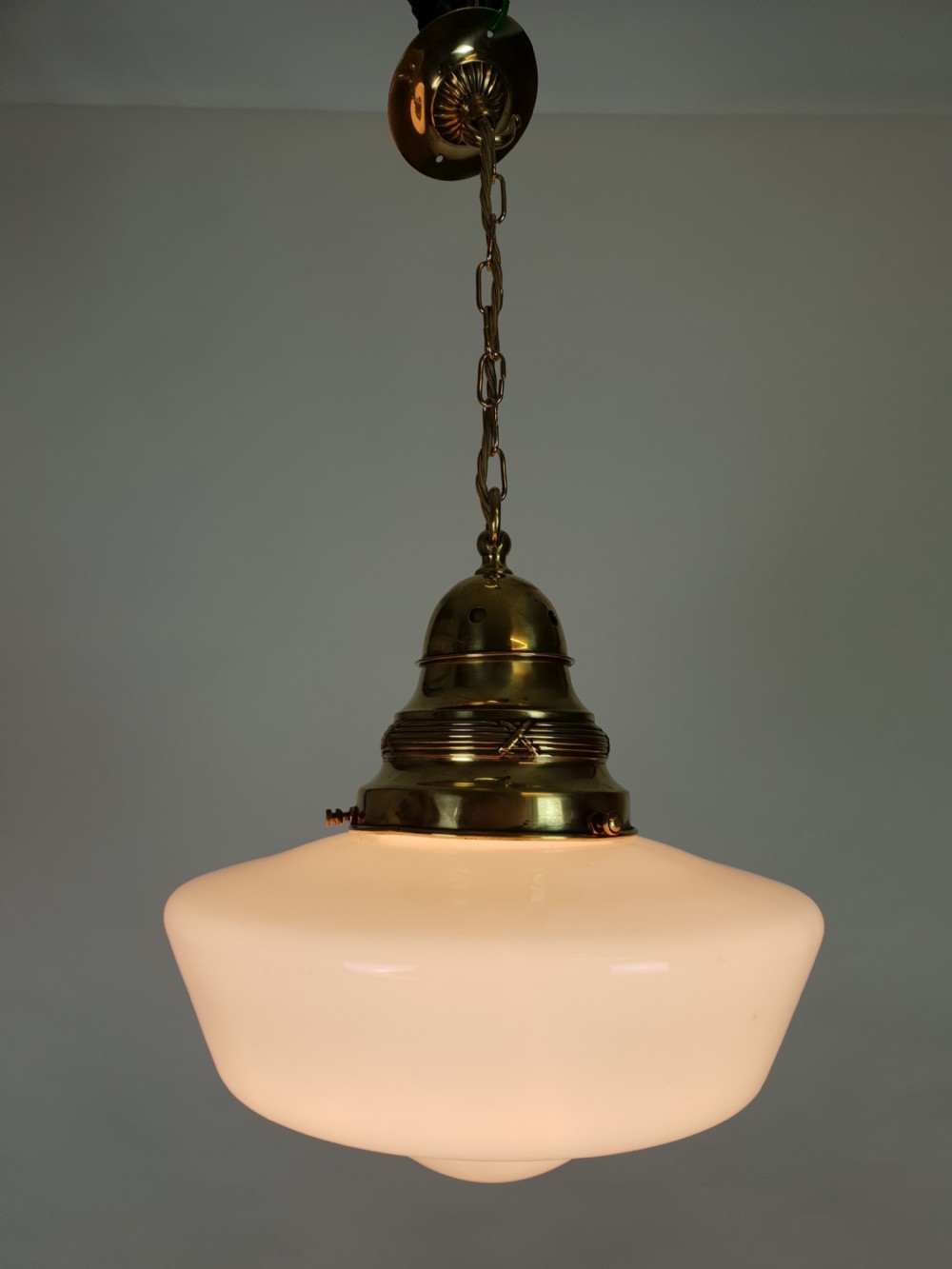 Edwardian Opaline Ceiling Light with Original Brass Gallery, Rewired  View IX