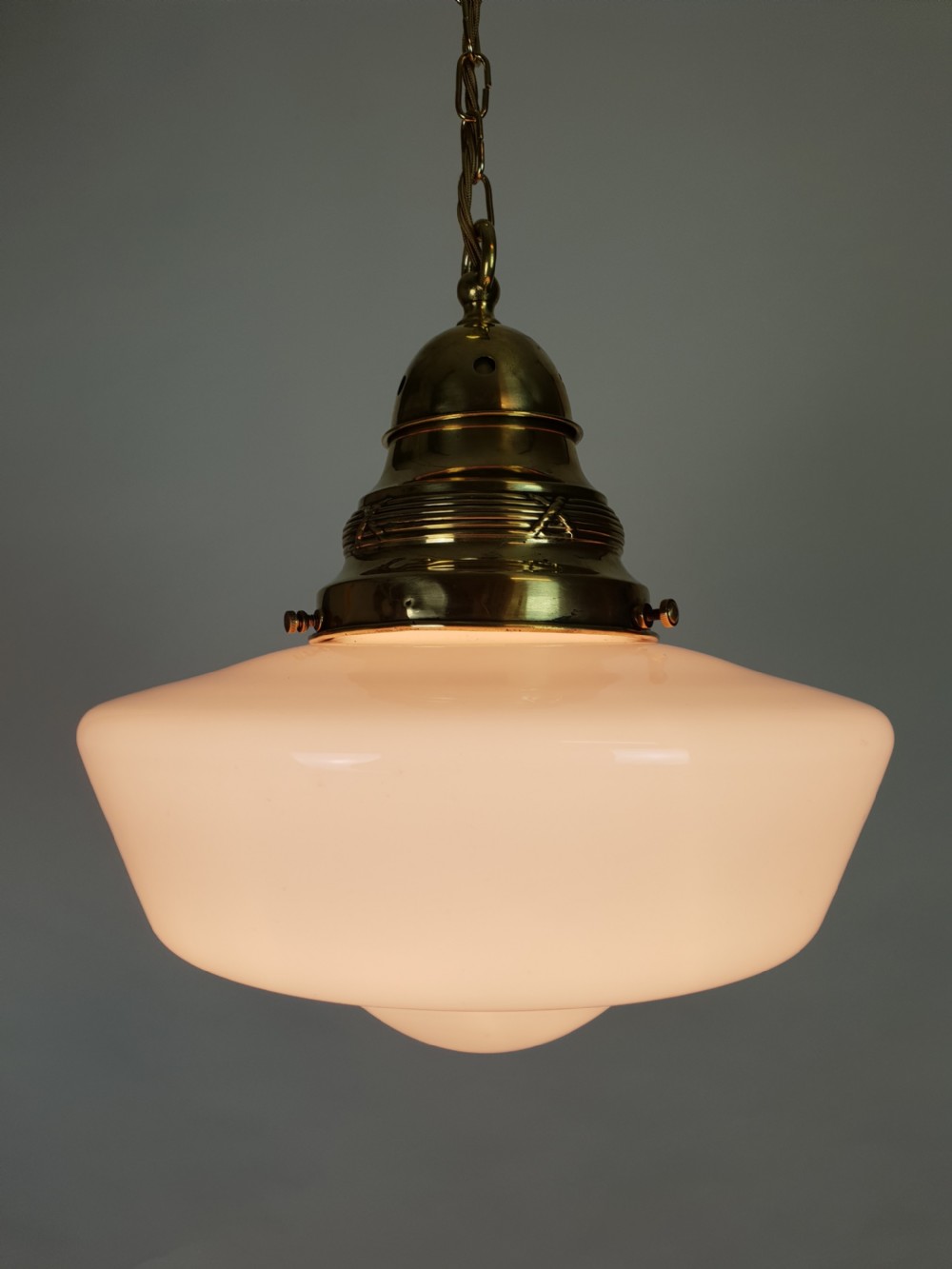 Edwardian Opaline Ceiling Light with Original Brass Gallery, Rewired  View X