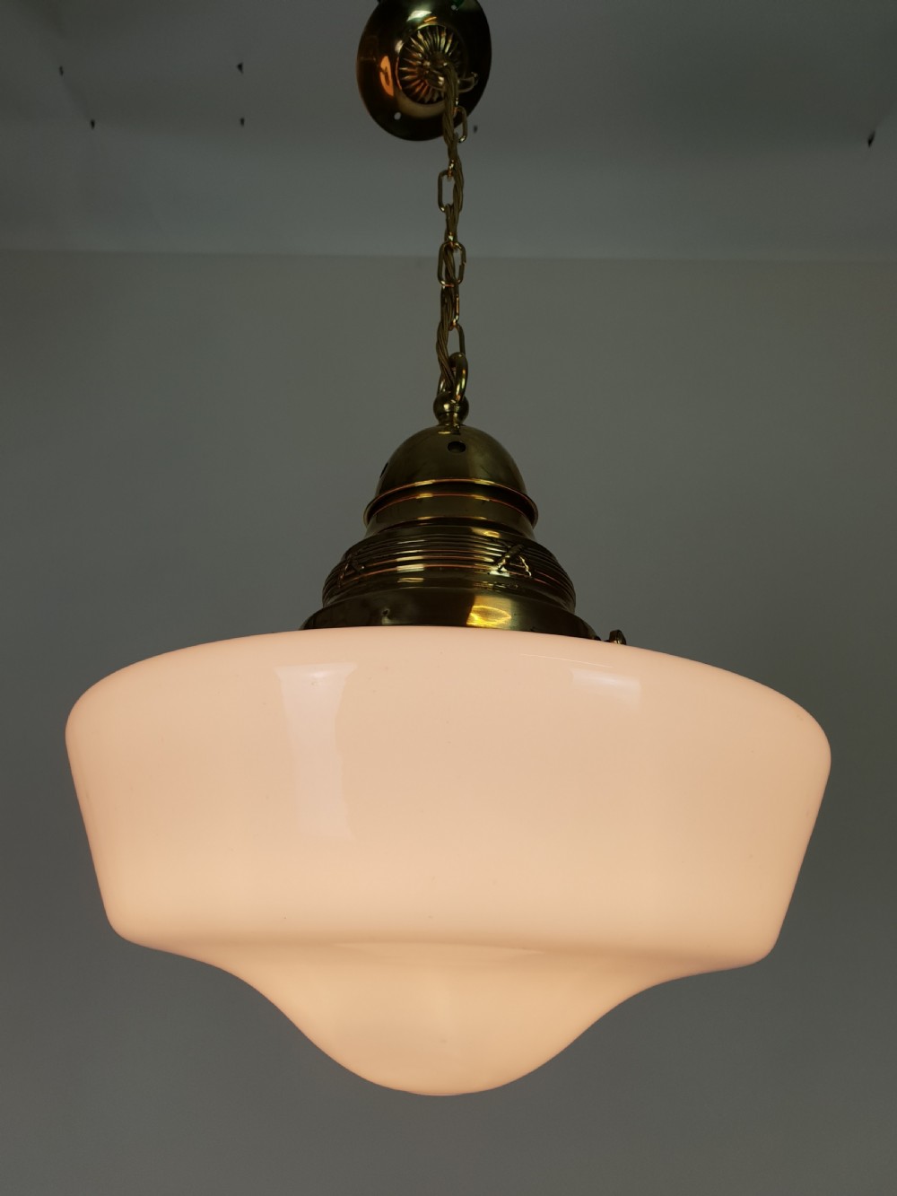 Edwardian Opaline Ceiling Light with Original Brass Gallery, Rewired  View XI
