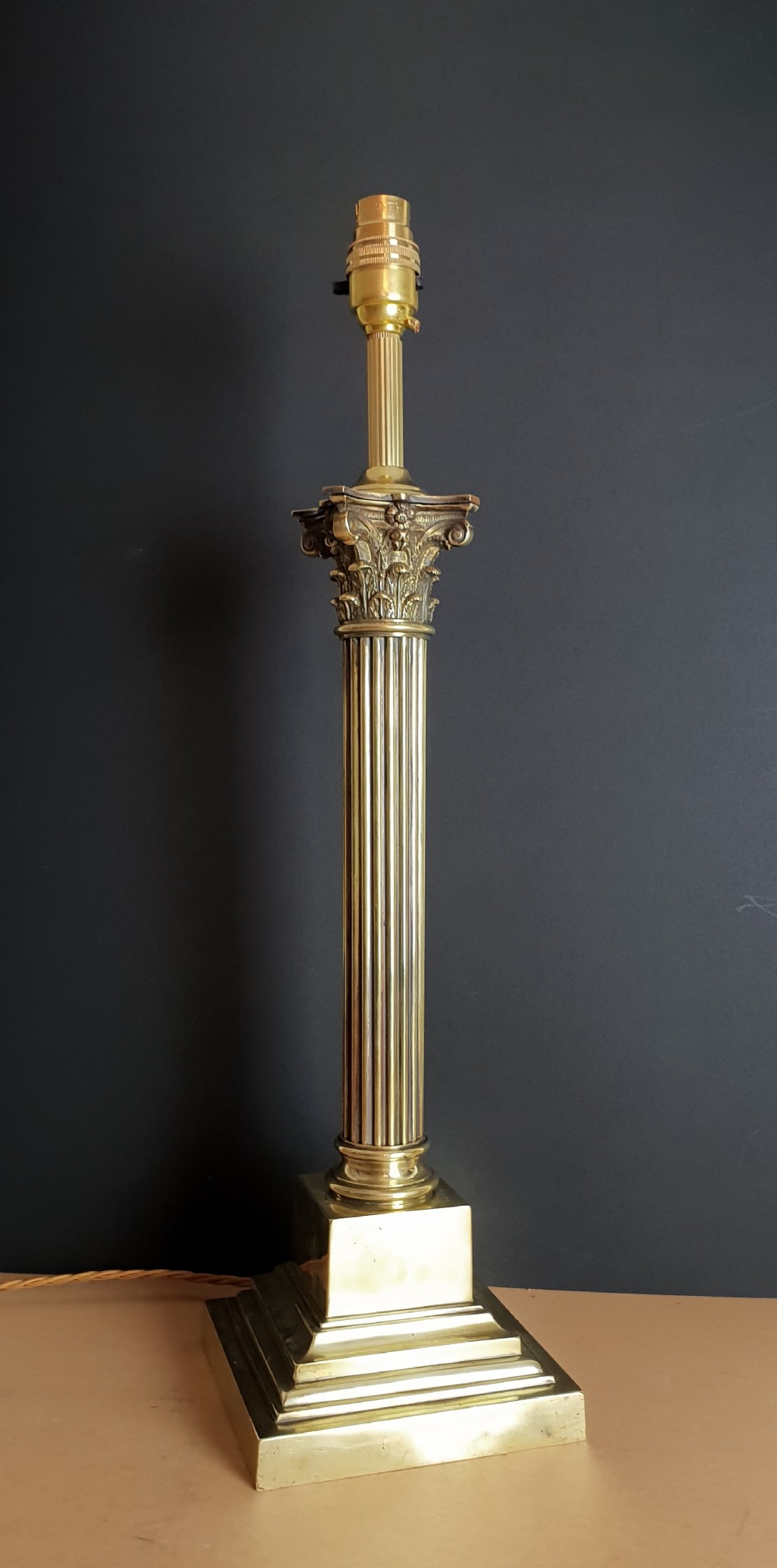 Tall c1910 Brass Corinthian Column Table Lamp, Rewired and PAT tested 