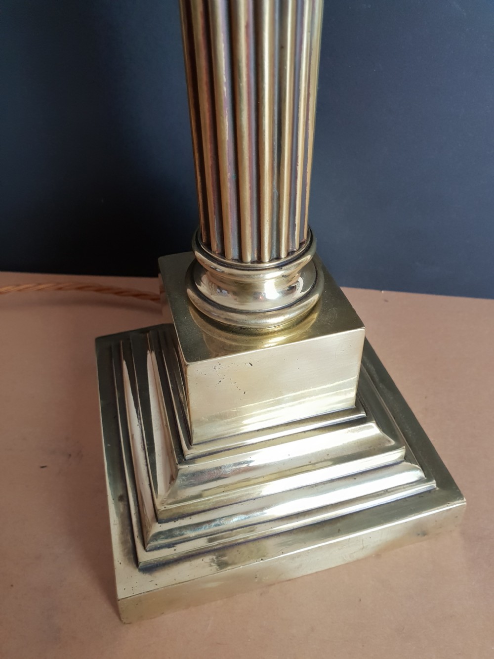Tall c1910 Brass Corinthian Column Table Lamp, Rewired and PAT tested  View III