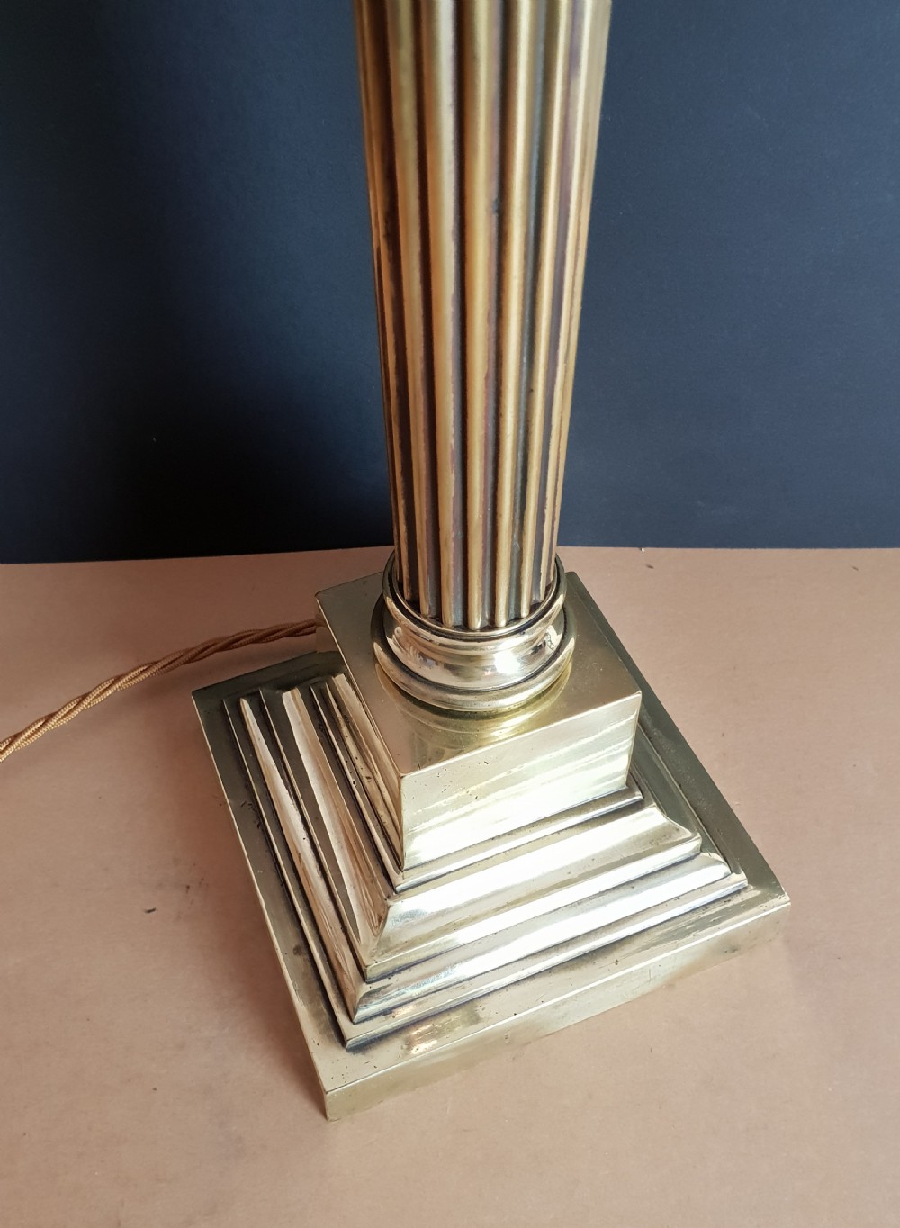 Tall c1910 Brass Corinthian Column Table Lamp, Rewired and PAT tested  View IV