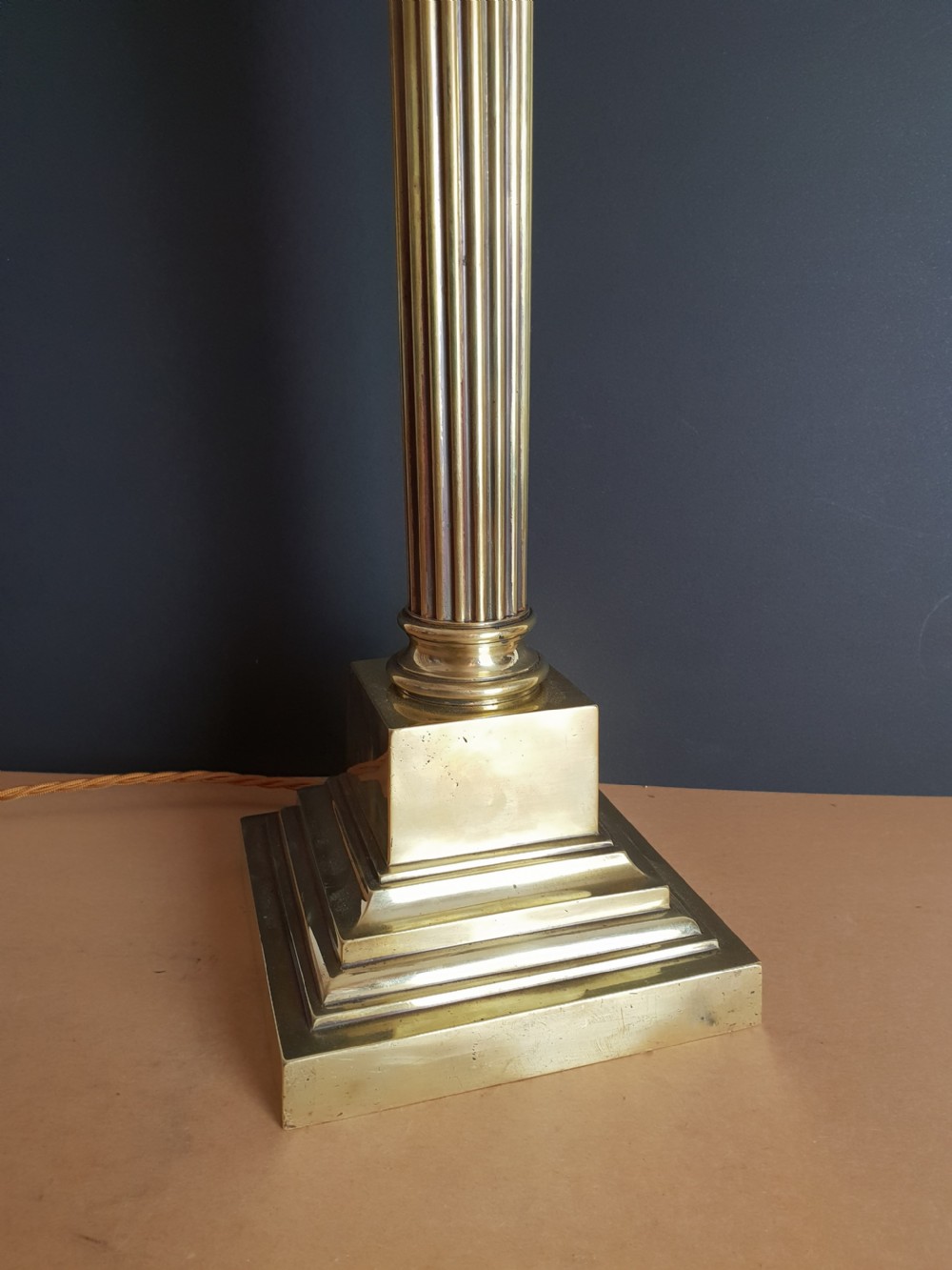 Tall c1910 Brass Corinthian Column Table Lamp, Rewired and PAT tested  View IX