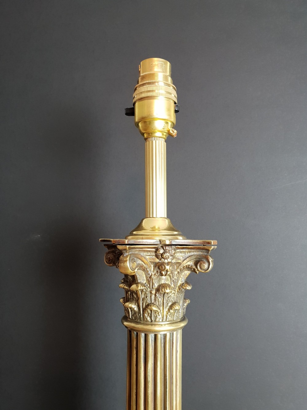 Tall c1910 Brass Corinthian Column Table Lamp, Rewired and PAT tested  View X