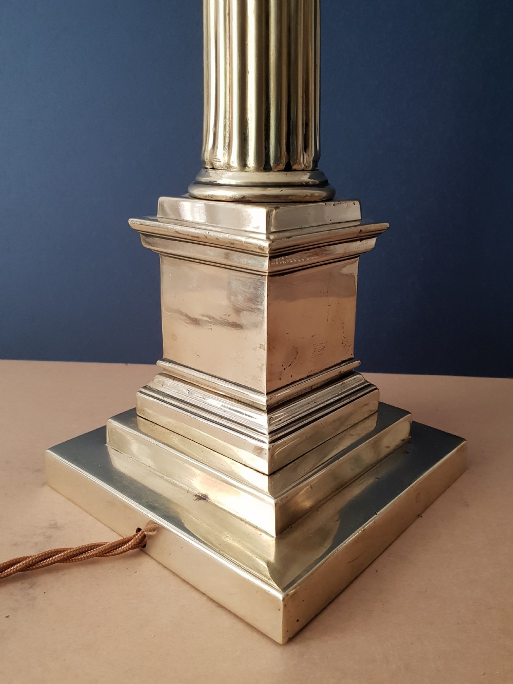 Tall c1910 Brass Corinthian Column Table Lamp, Rewired and PAT tested View II