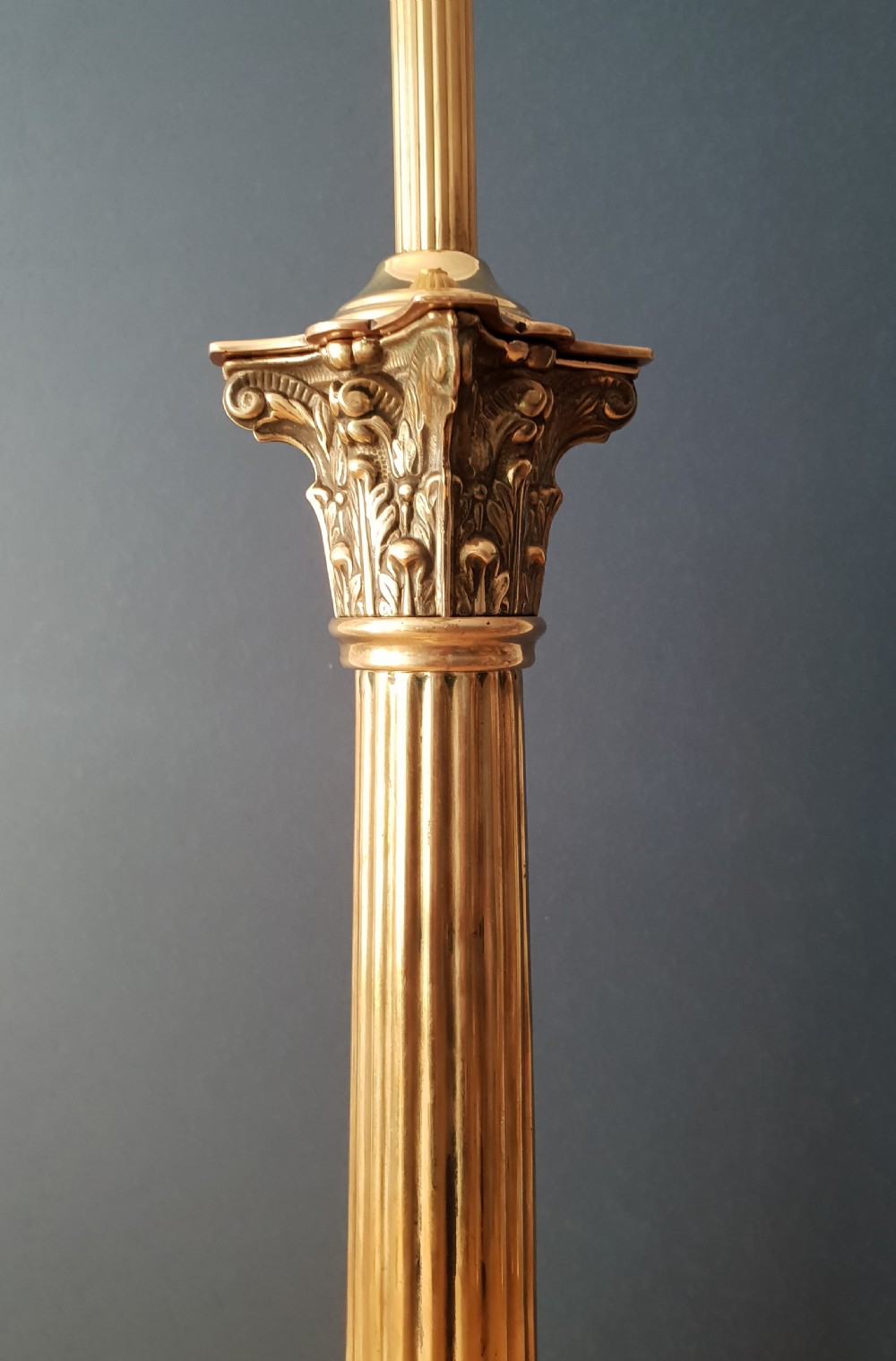 Tall c1910 Brass Corinthian Column Table Lamp, Rewired and PAT tested View IV