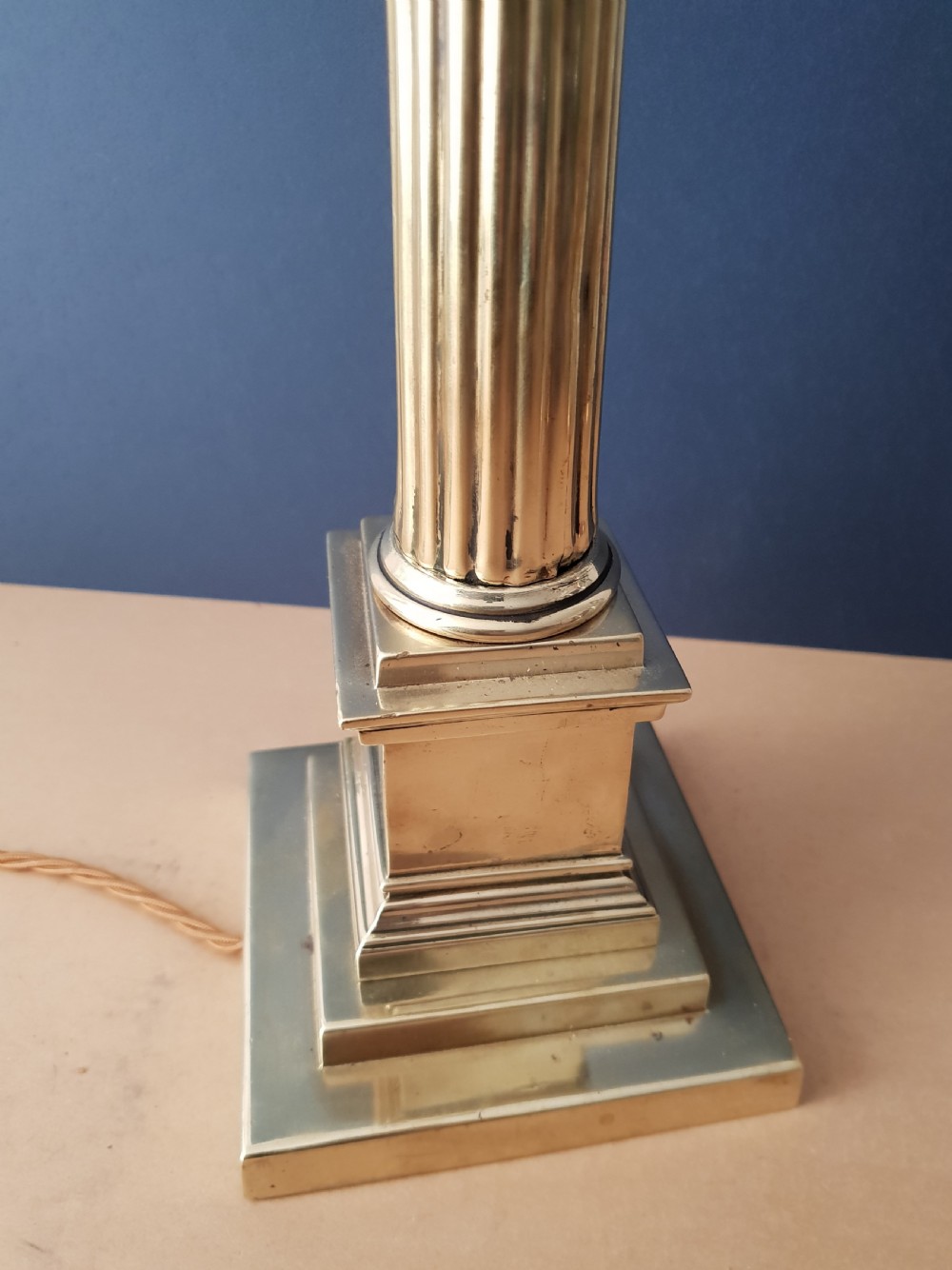 Tall c1910 Brass Corinthian Column Table Lamp, Rewired and PAT tested View V