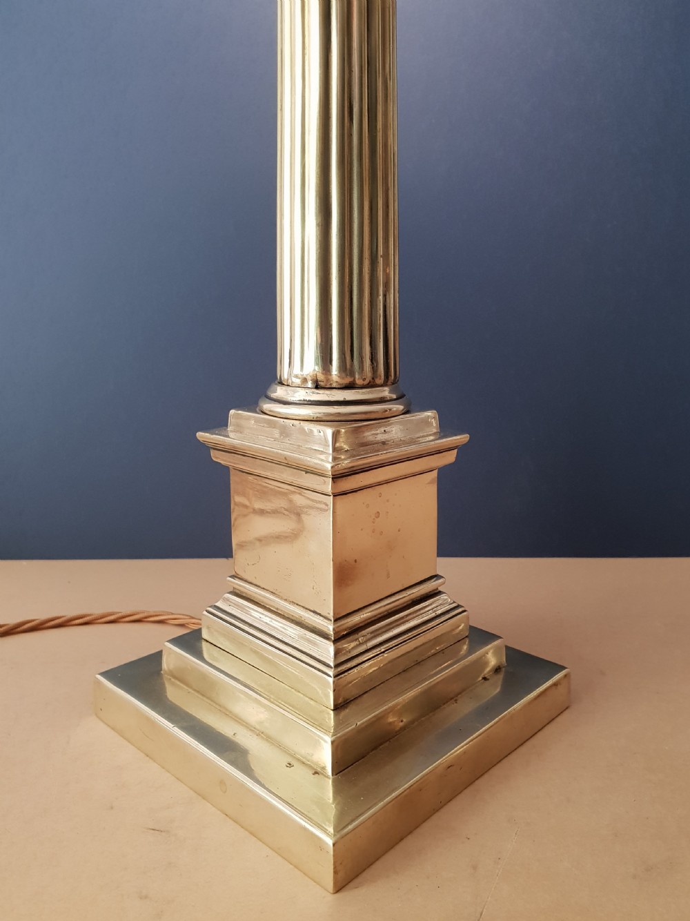 Tall c1910 Brass Corinthian Column Table Lamp, Rewired and PAT tested View X