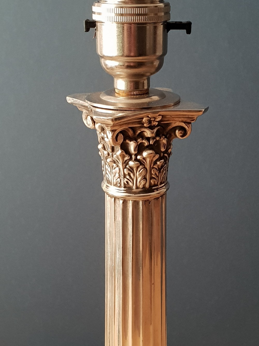 Hall & Co Silver Plated Corinthian Column Table Lamp, Rewired and PAT tested  View IV