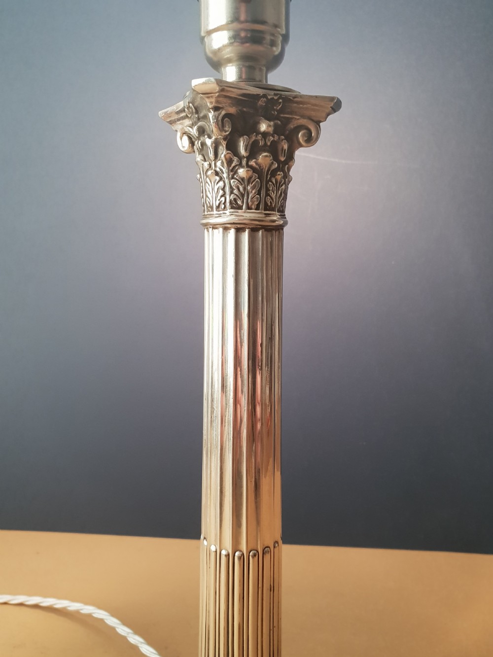 Hall & Co Silver Plated Corinthian Column Table Lamp, Rewired and PAT tested  View X