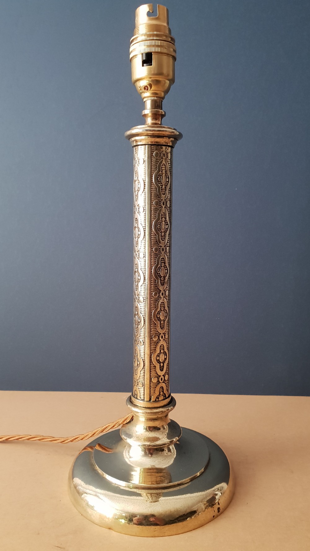 Decorated Brass Column Table Lamp, Rewired and PAT tested 