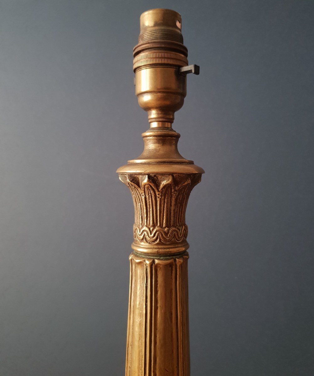 Victorian Brass Column Table Lamp with Decorated Claw Feet, Rewired and PAT tested  View II