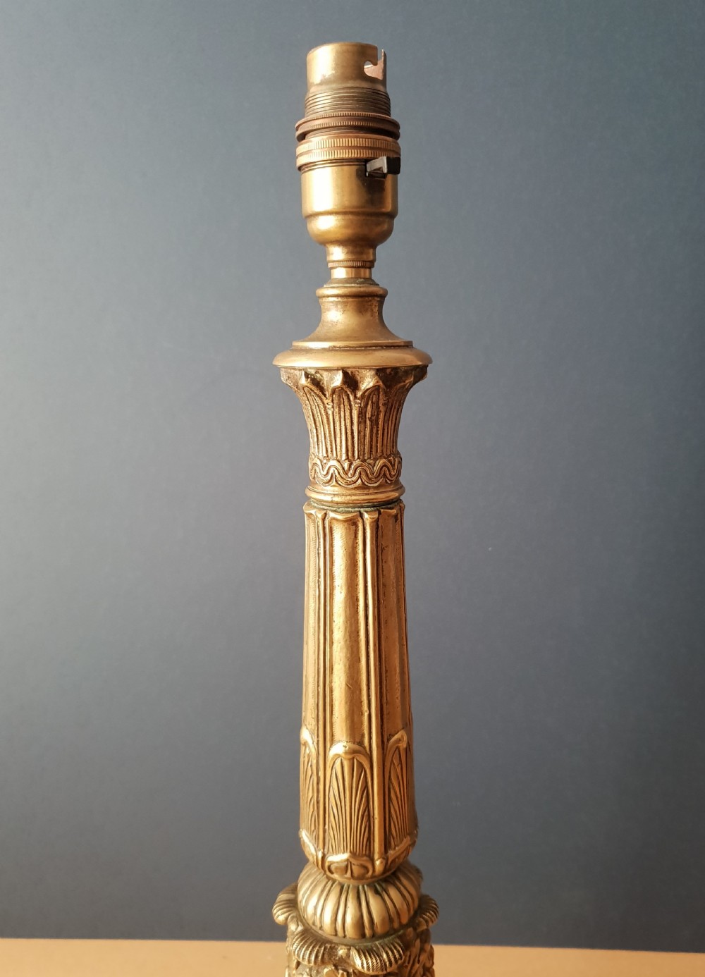 Victorian Brass Column Table Lamp with Decorated Claw Feet, Rewired and PAT tested  View VI