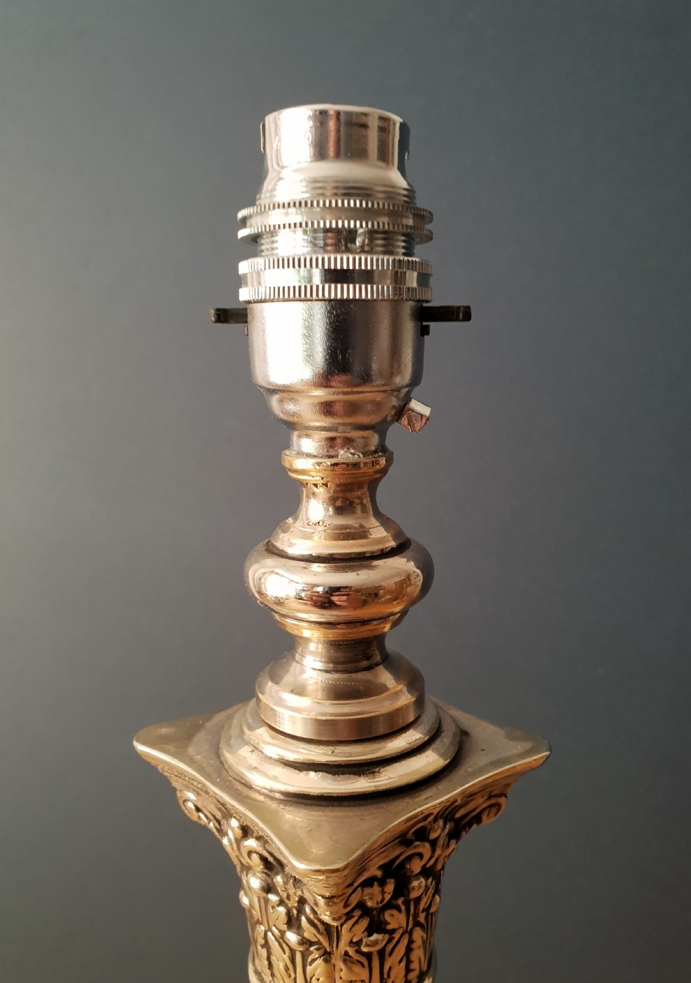 Victorian Large Silver Plated Corinthian Column Table Lamp, Rewired and PAT tested  View V
