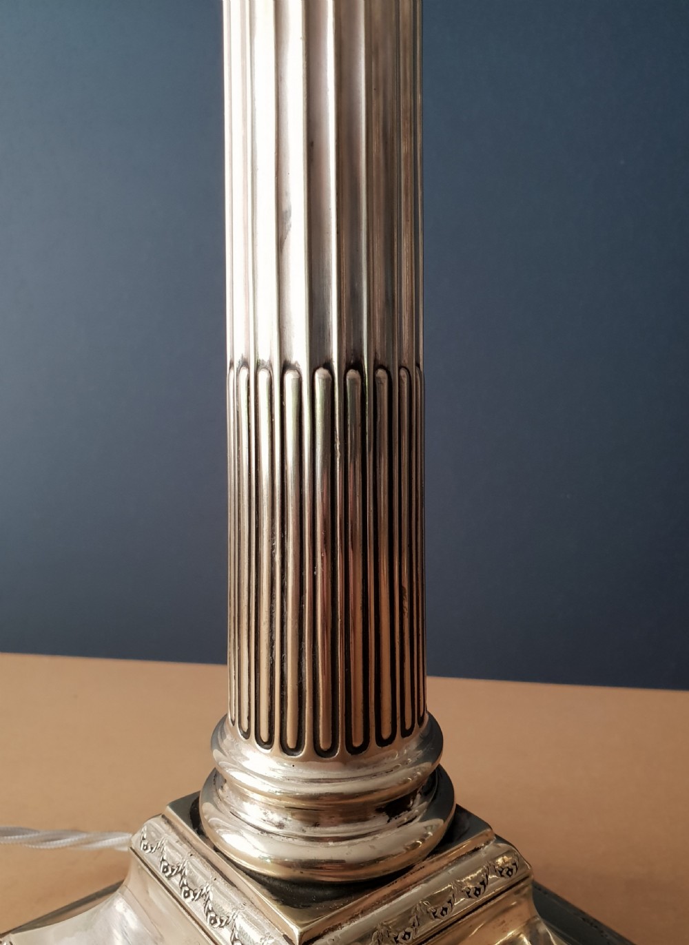 Victorian Large Silver Plated Corinthian Column Table Lamp, Rewired and PAT tested  View XII