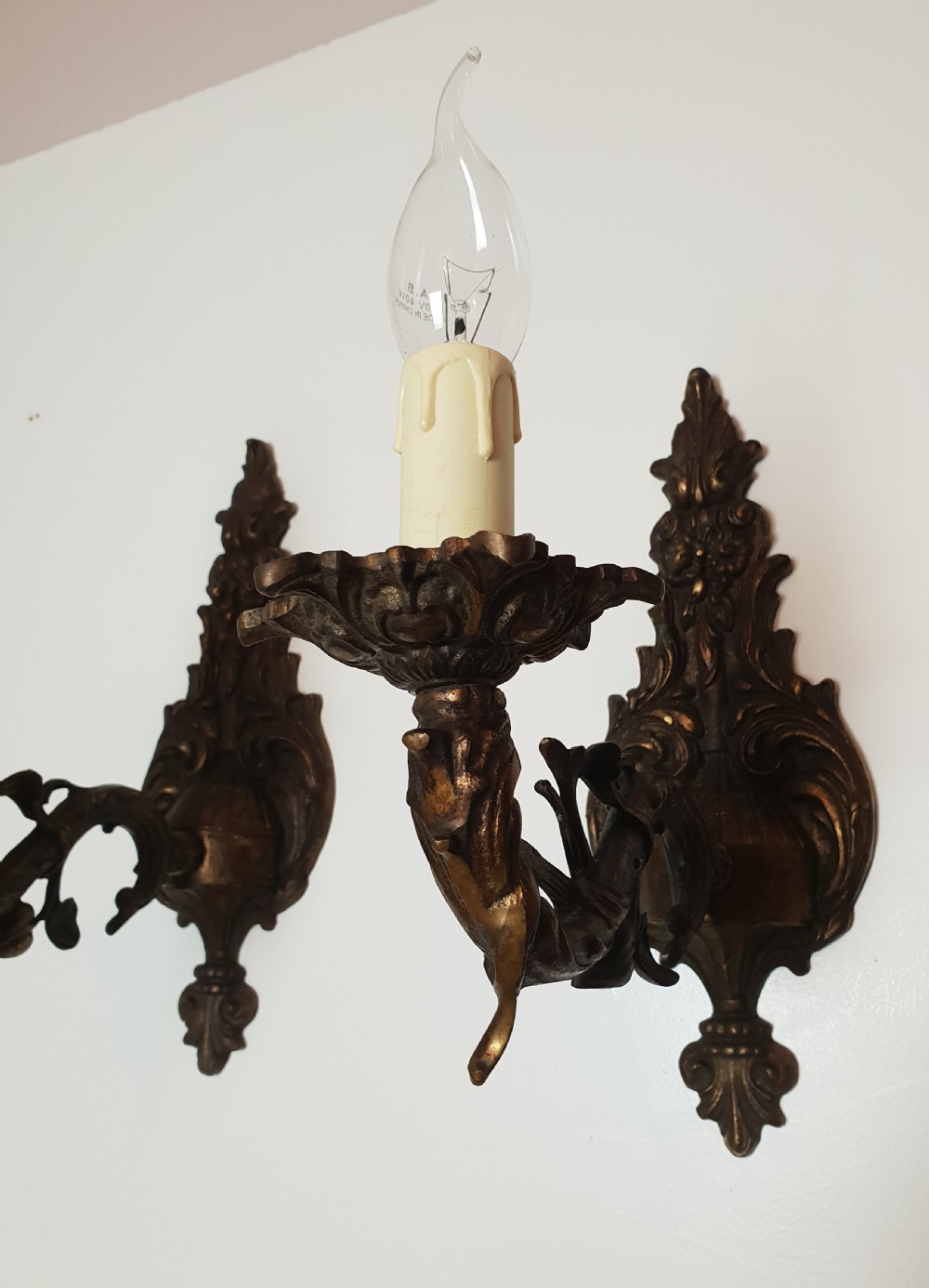 Pair of French Bronzed Brass Wall Lights,  Rewired View II