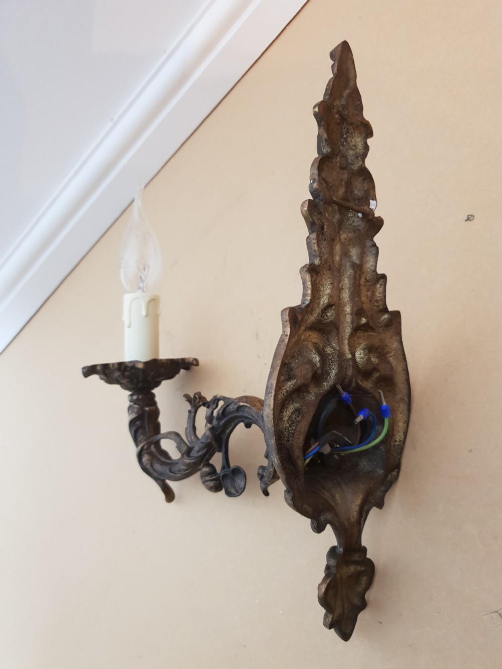 Pair of French Bronzed Brass Wall Lights,  Rewired View IV